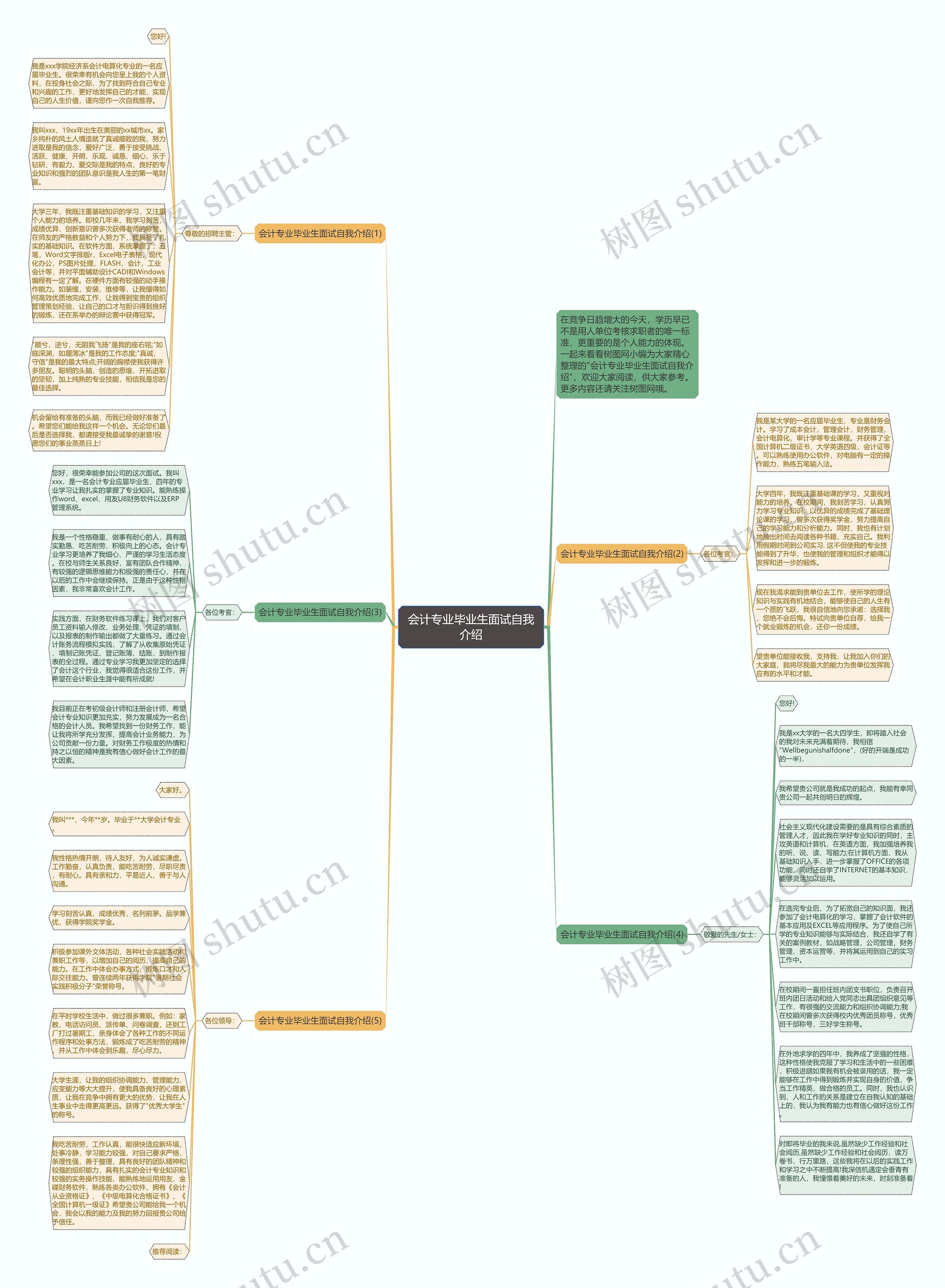 会计专业毕业生面试自我介绍思维导图