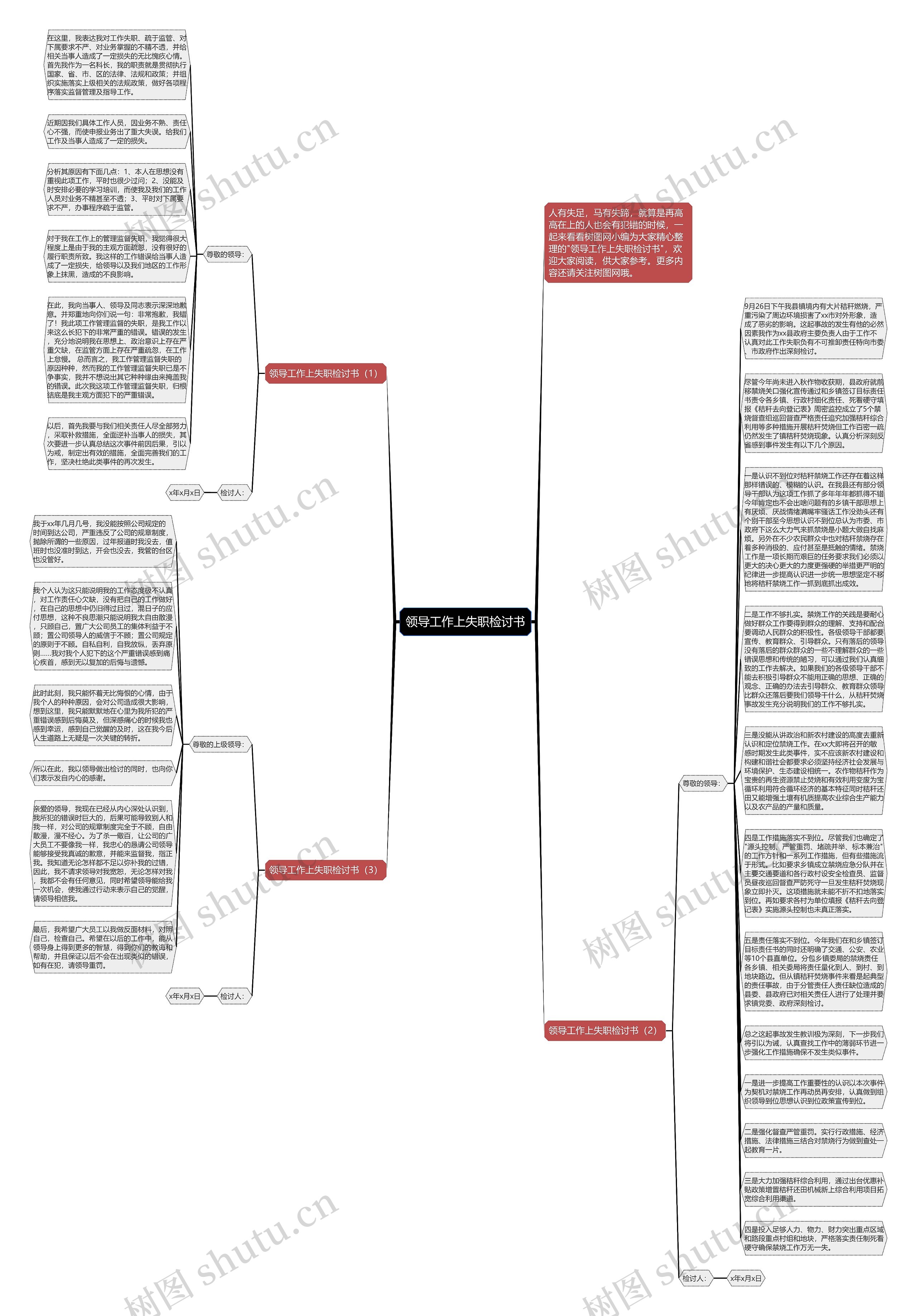 领导工作上失职检讨书思维导图