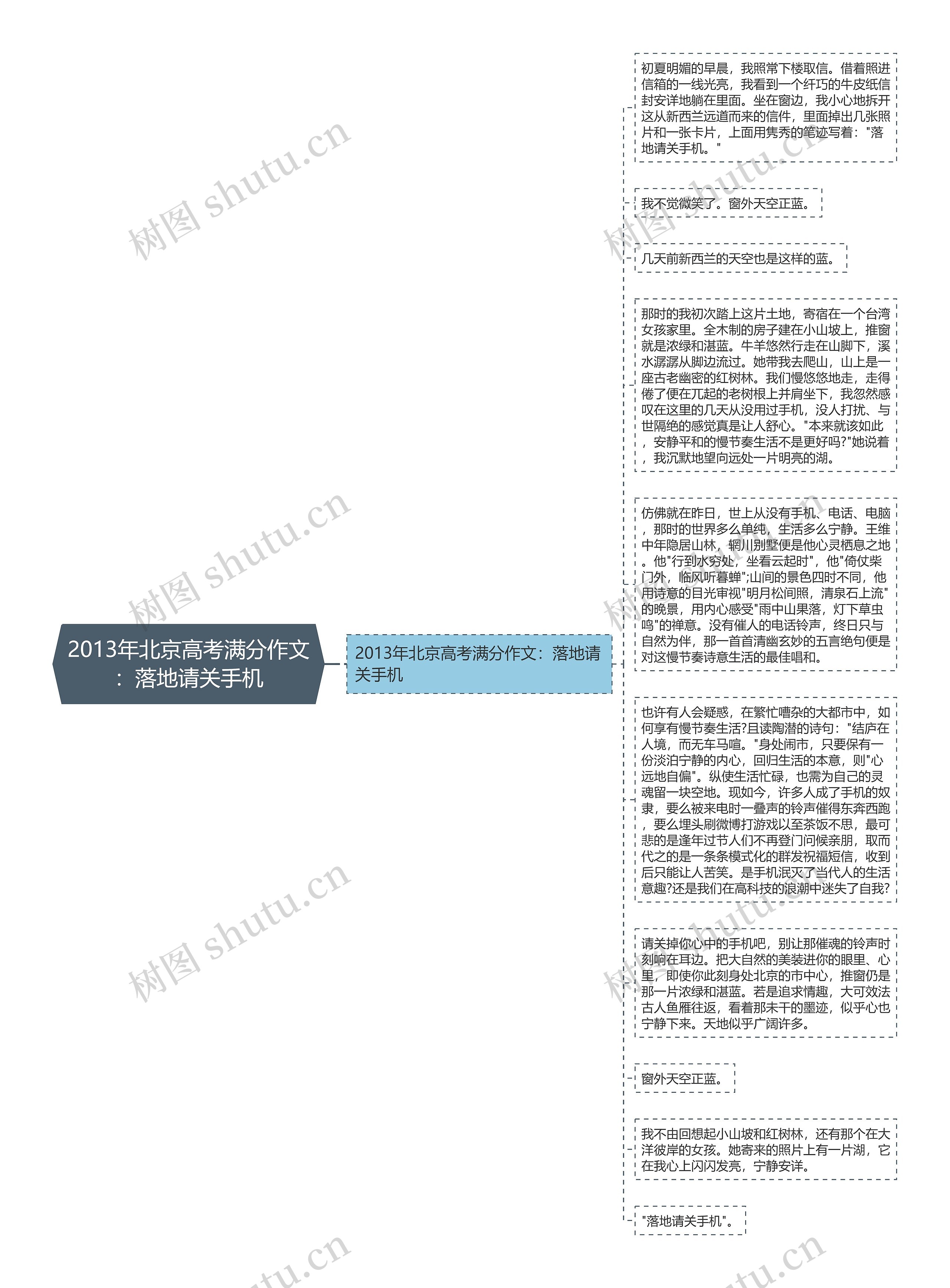 2013年北京高考满分作文：落地请关手机思维导图