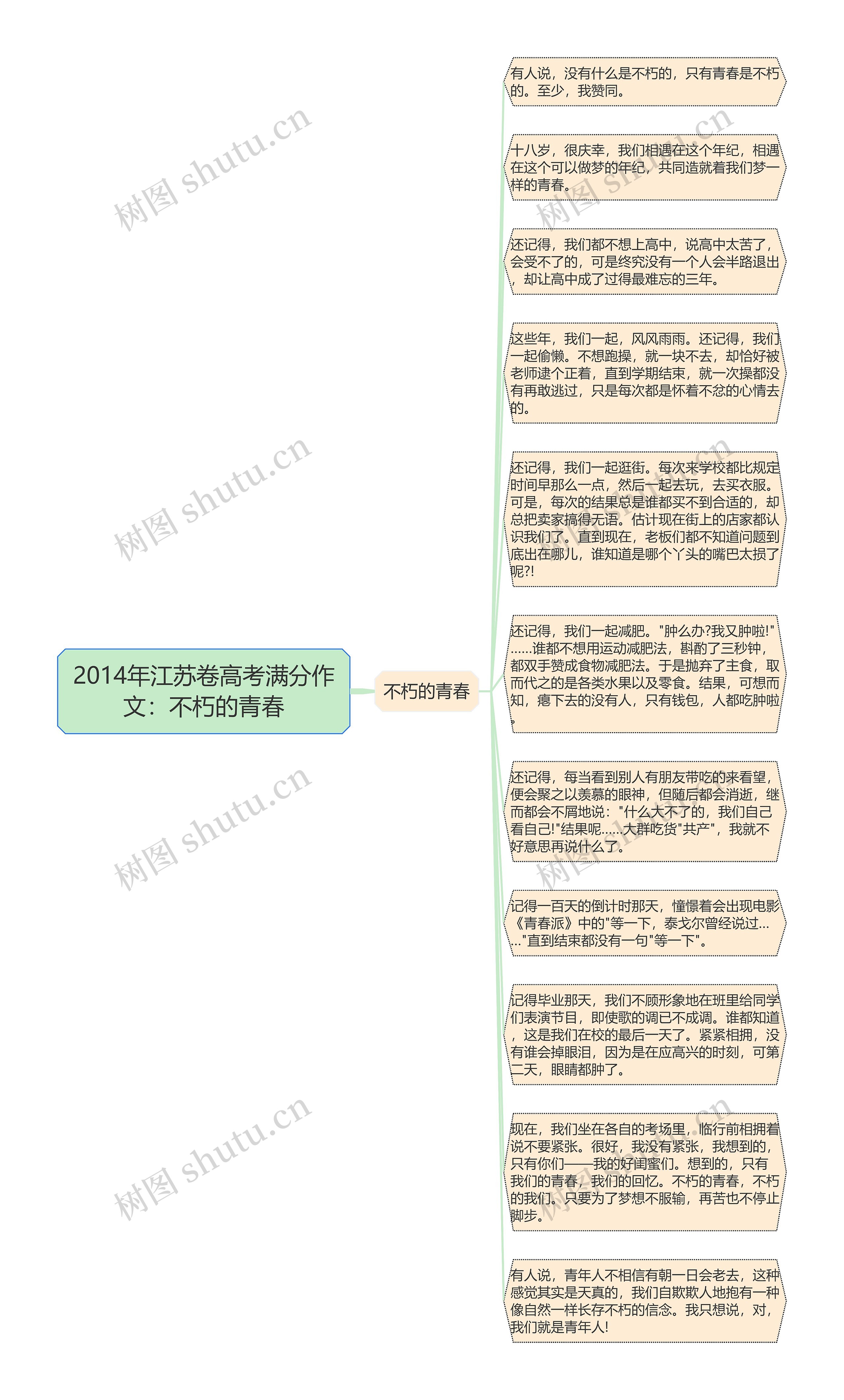 2014年江苏卷高考满分作文：不朽的青春思维导图