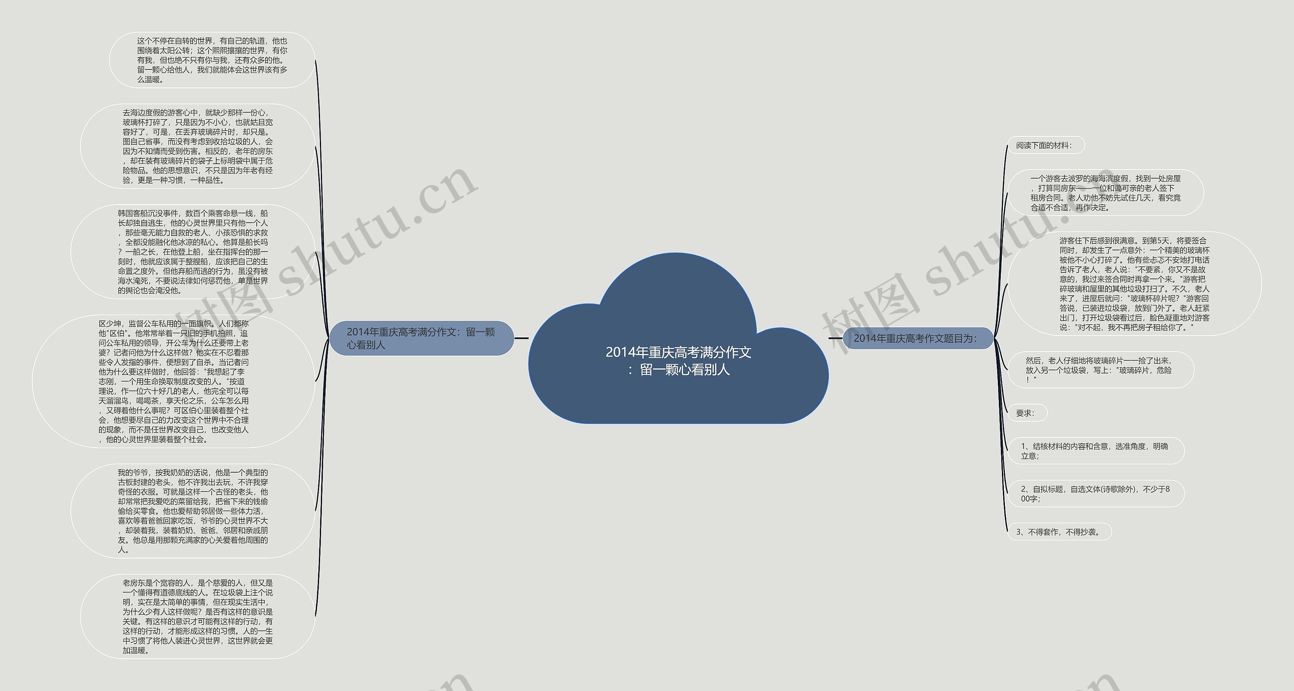 2014年重庆高考满分作文：留一颗心看别人思维导图
