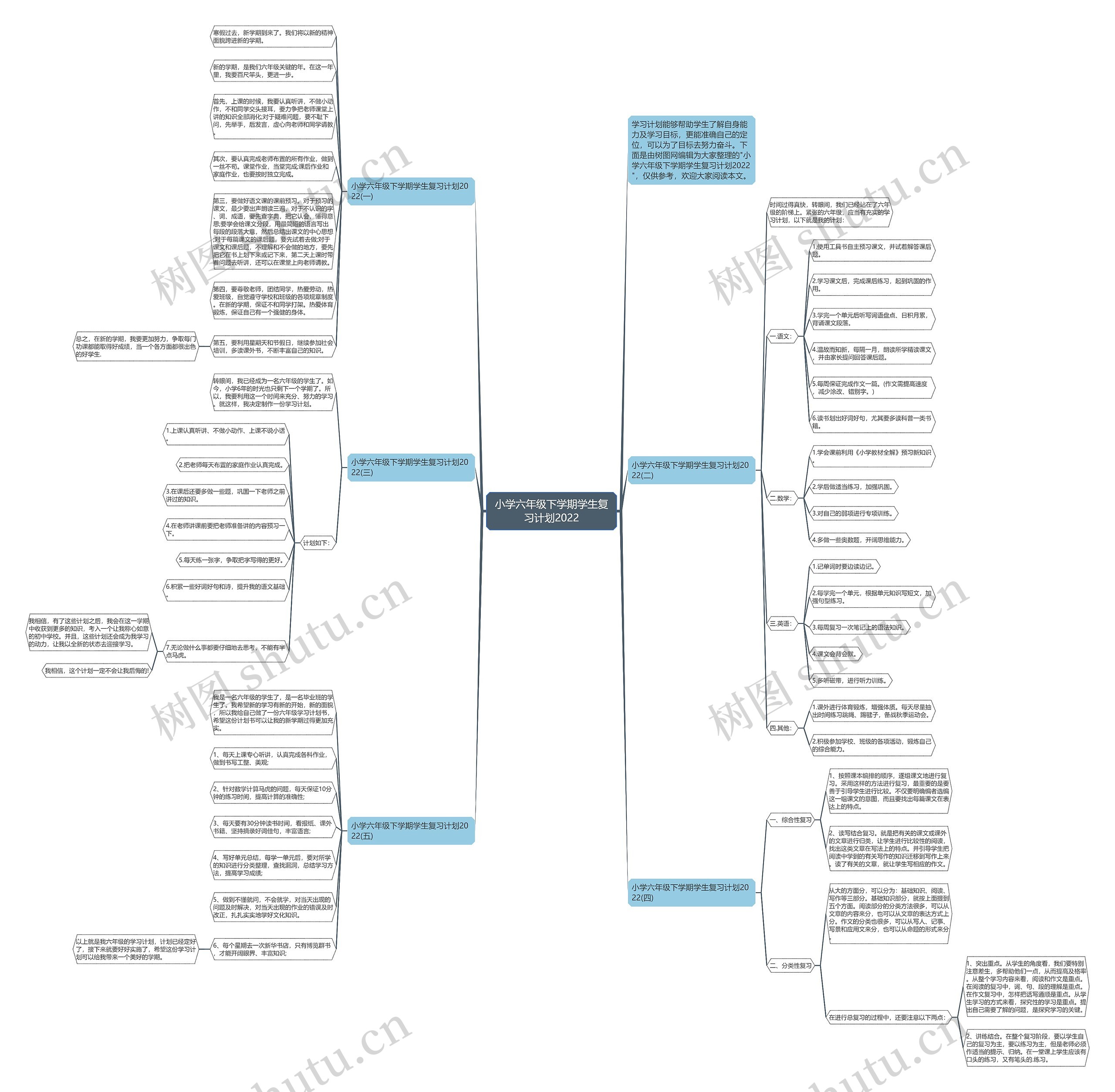 小学六年级下学期学生复习计划2022思维导图