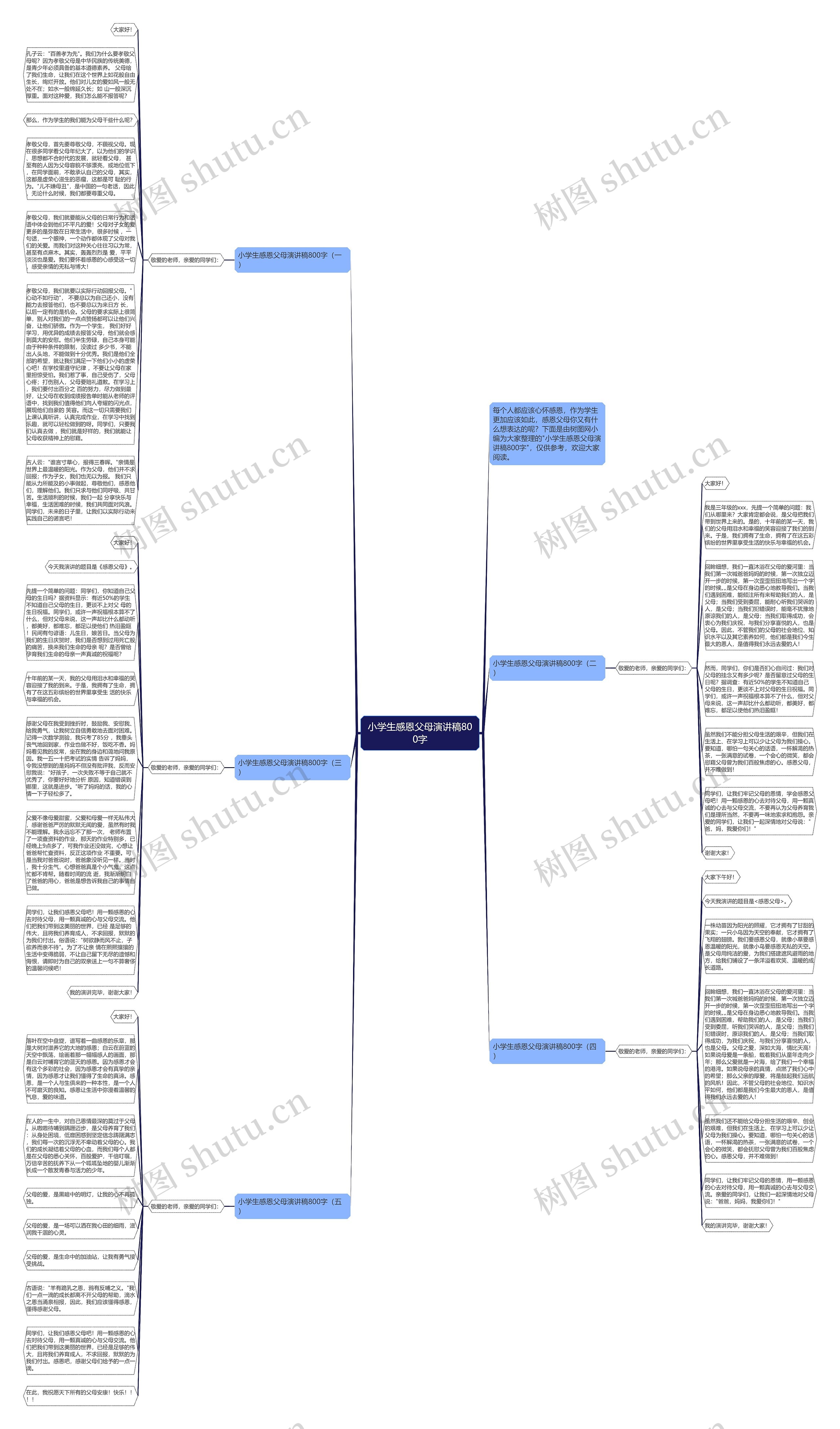小学生感恩父母演讲稿800字思维导图