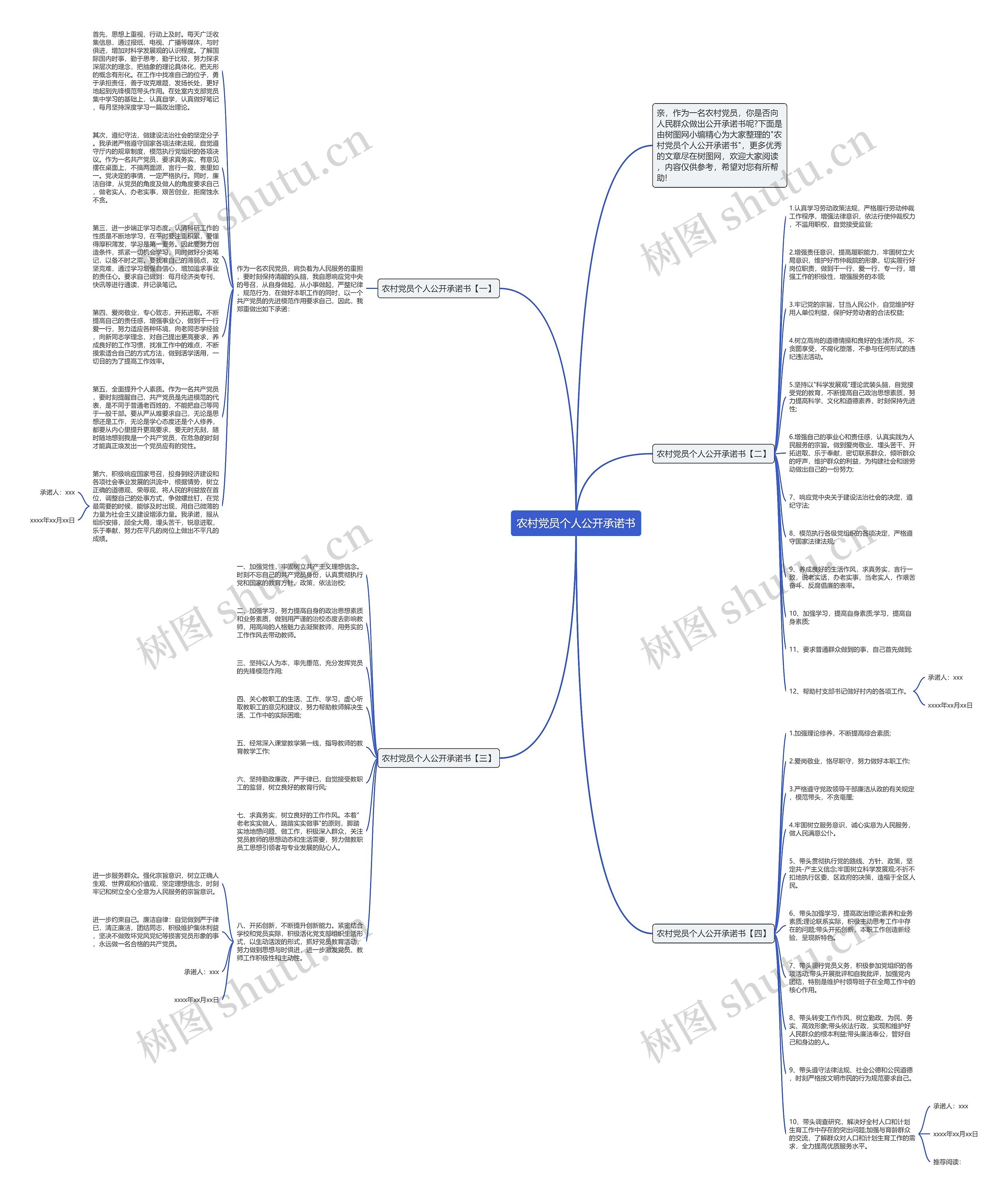 农村党员个人公开承诺书思维导图