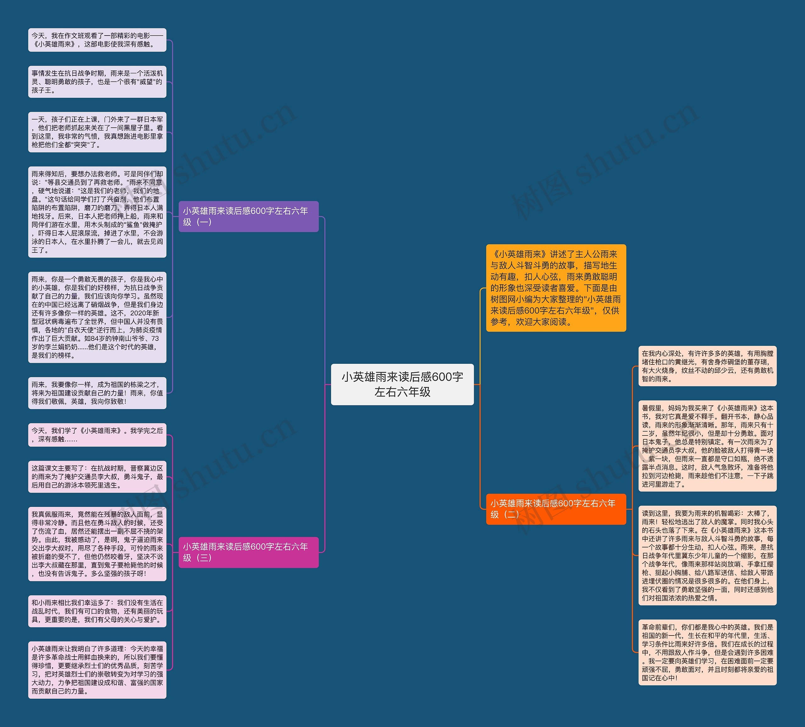 小英雄雨来读后感600字左右六年级思维导图