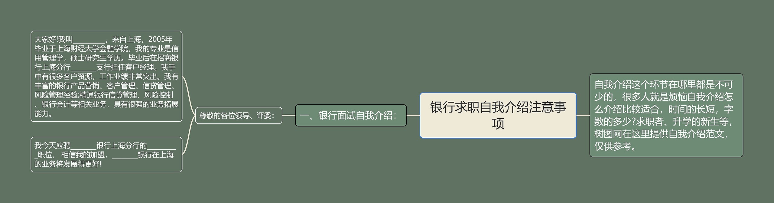 银行求职自我介绍注意事项思维导图