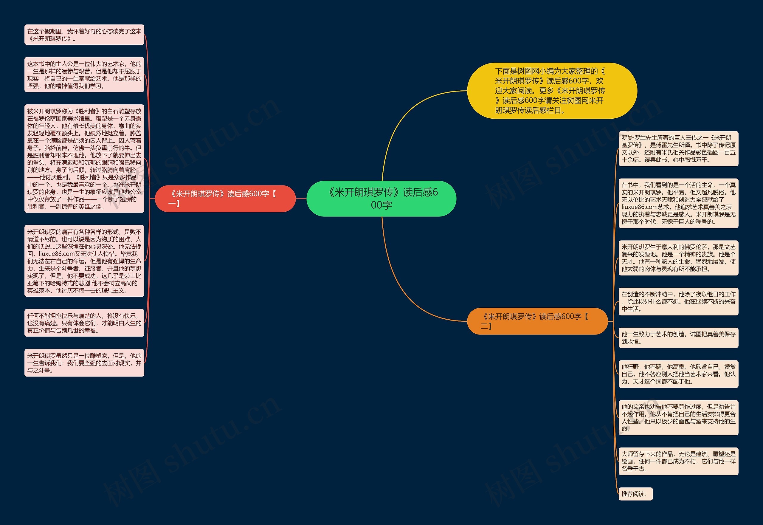 《米开朗琪罗传》读后感600字思维导图