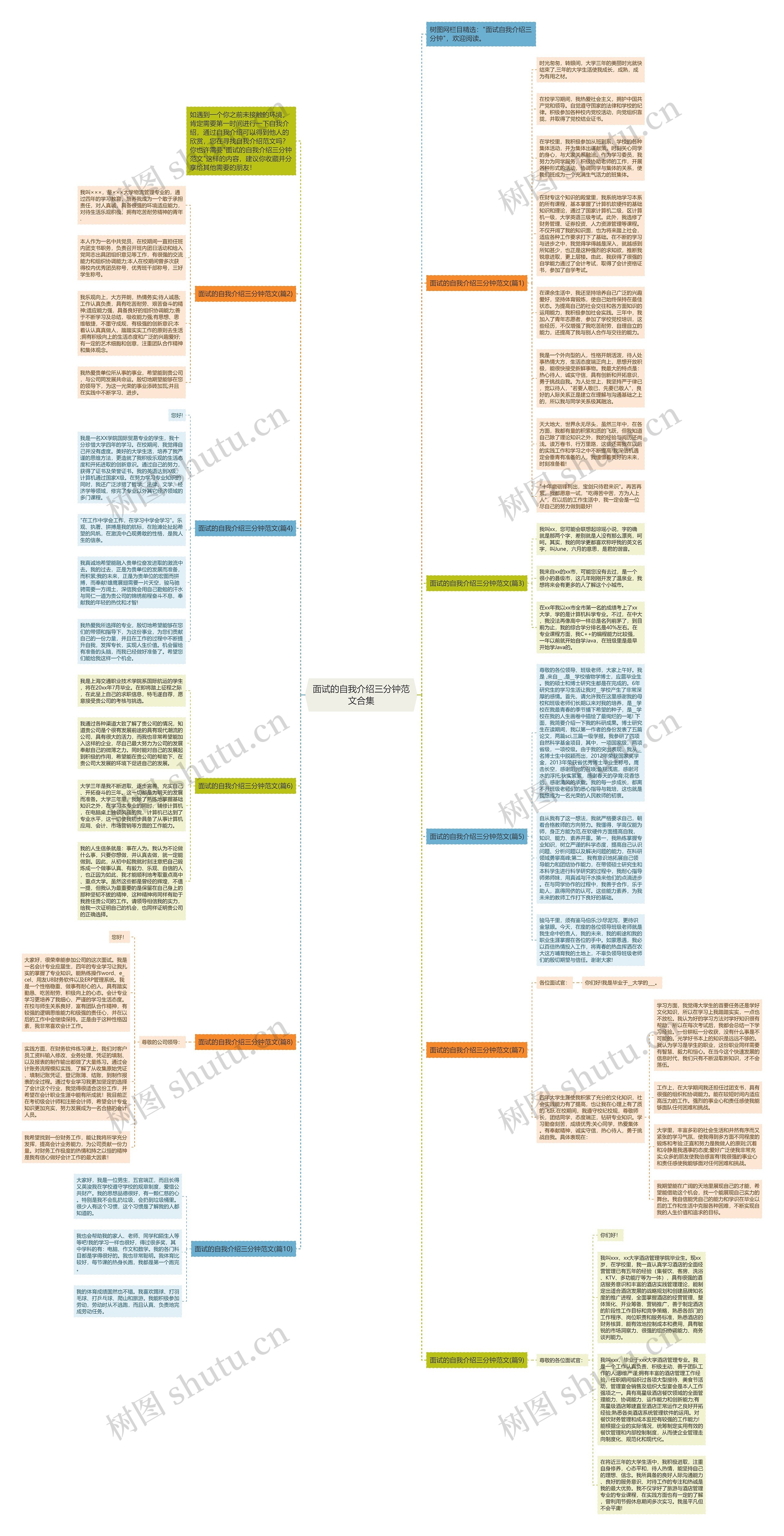 面试的自我介绍三分钟范文合集思维导图