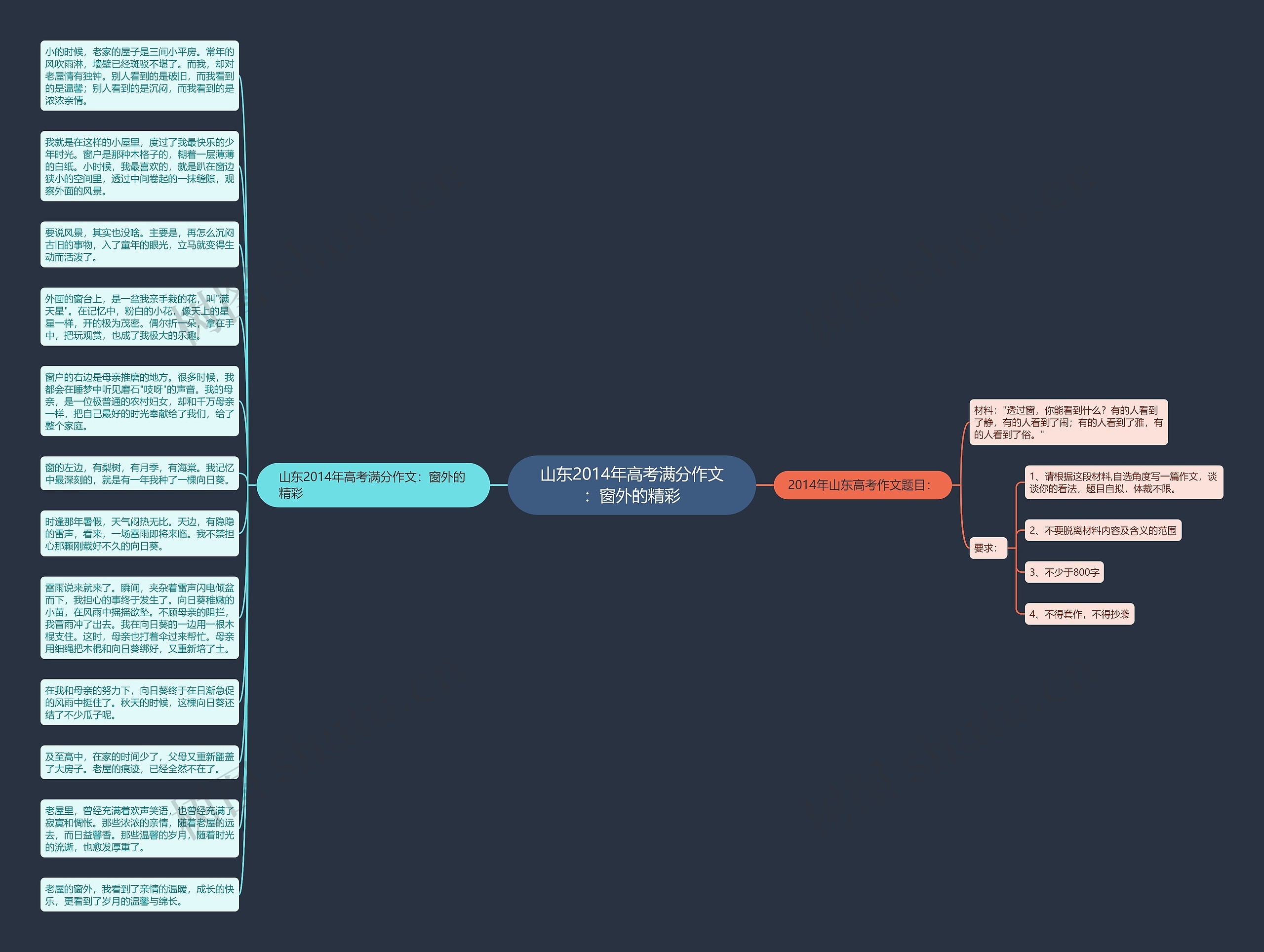 山东2014年高考满分作文：窗外的精彩思维导图
