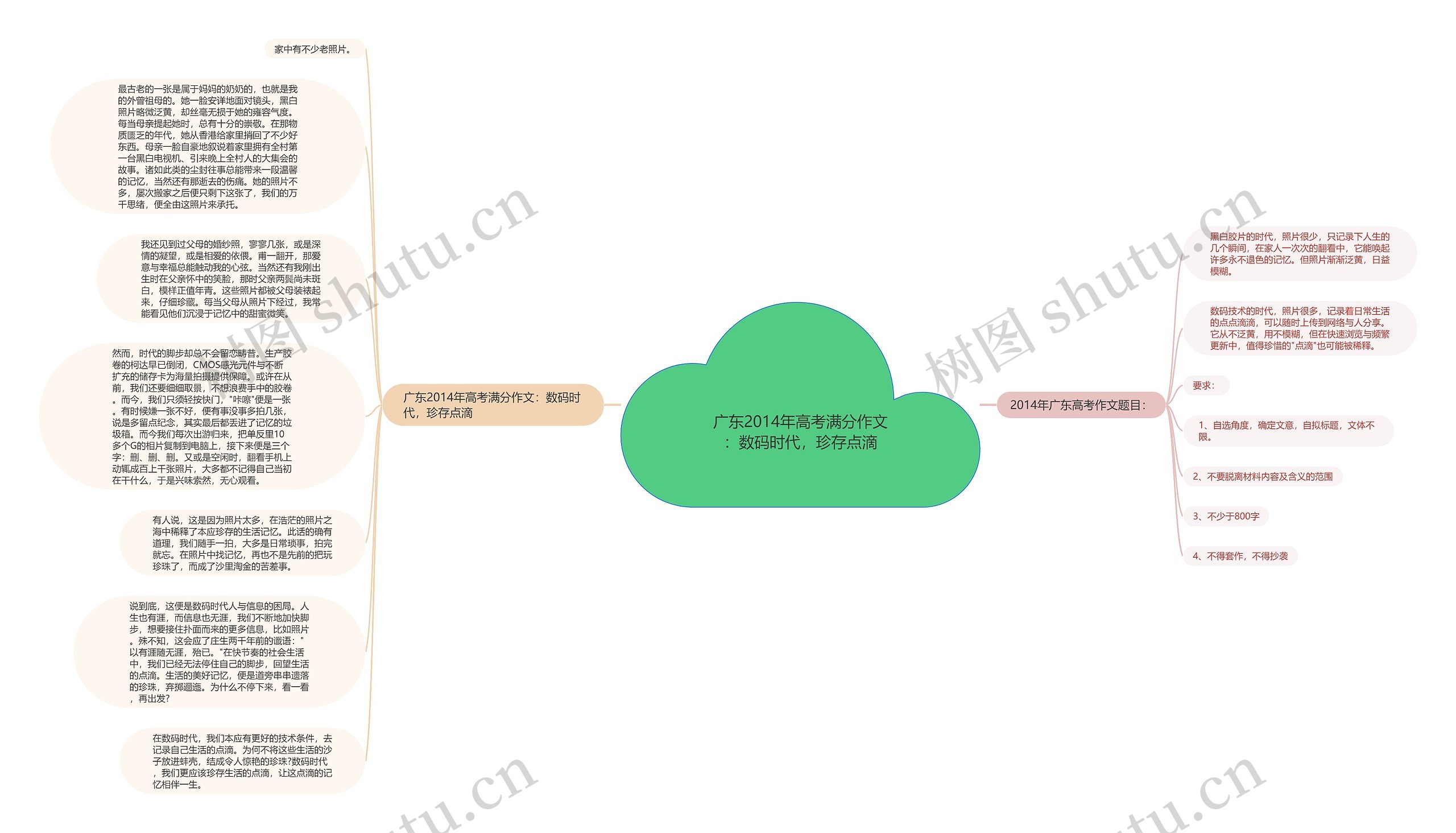 广东2014年高考满分作文：数码时代，珍存点滴思维导图