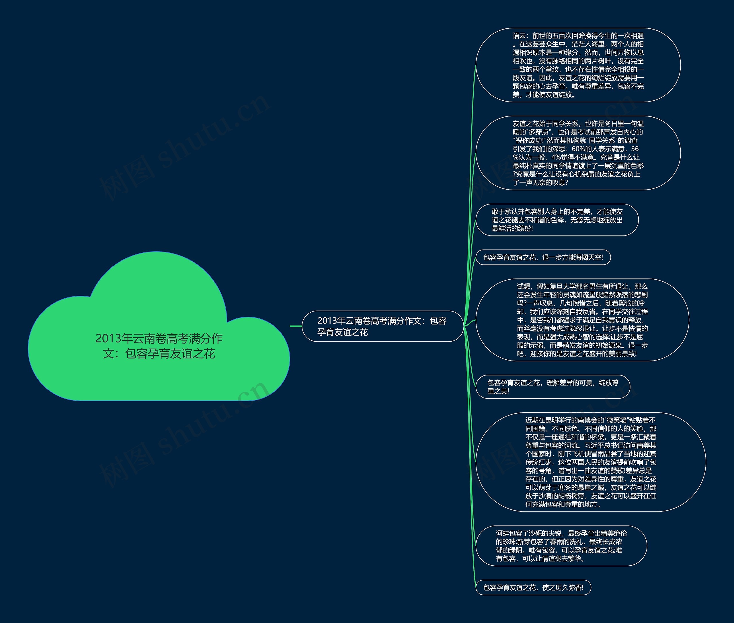 2013年云南卷高考满分作文：包容孕育友谊之花思维导图
