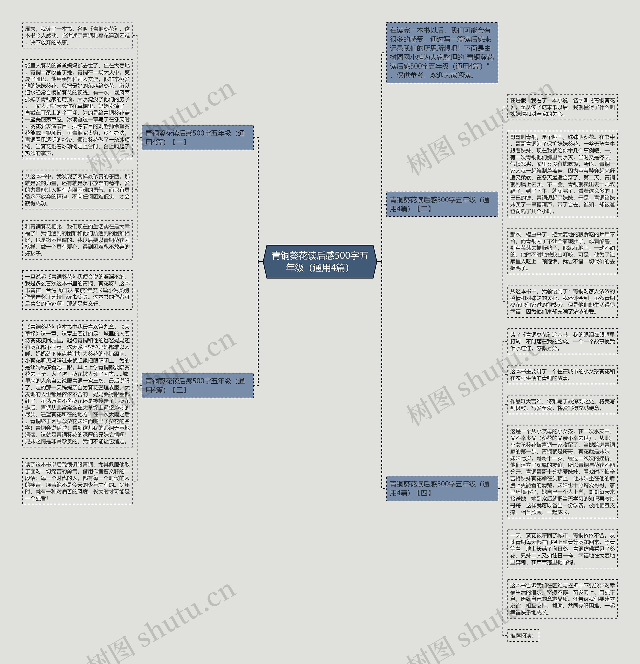 青铜葵花读后感500字五年级（通用4篇）思维导图