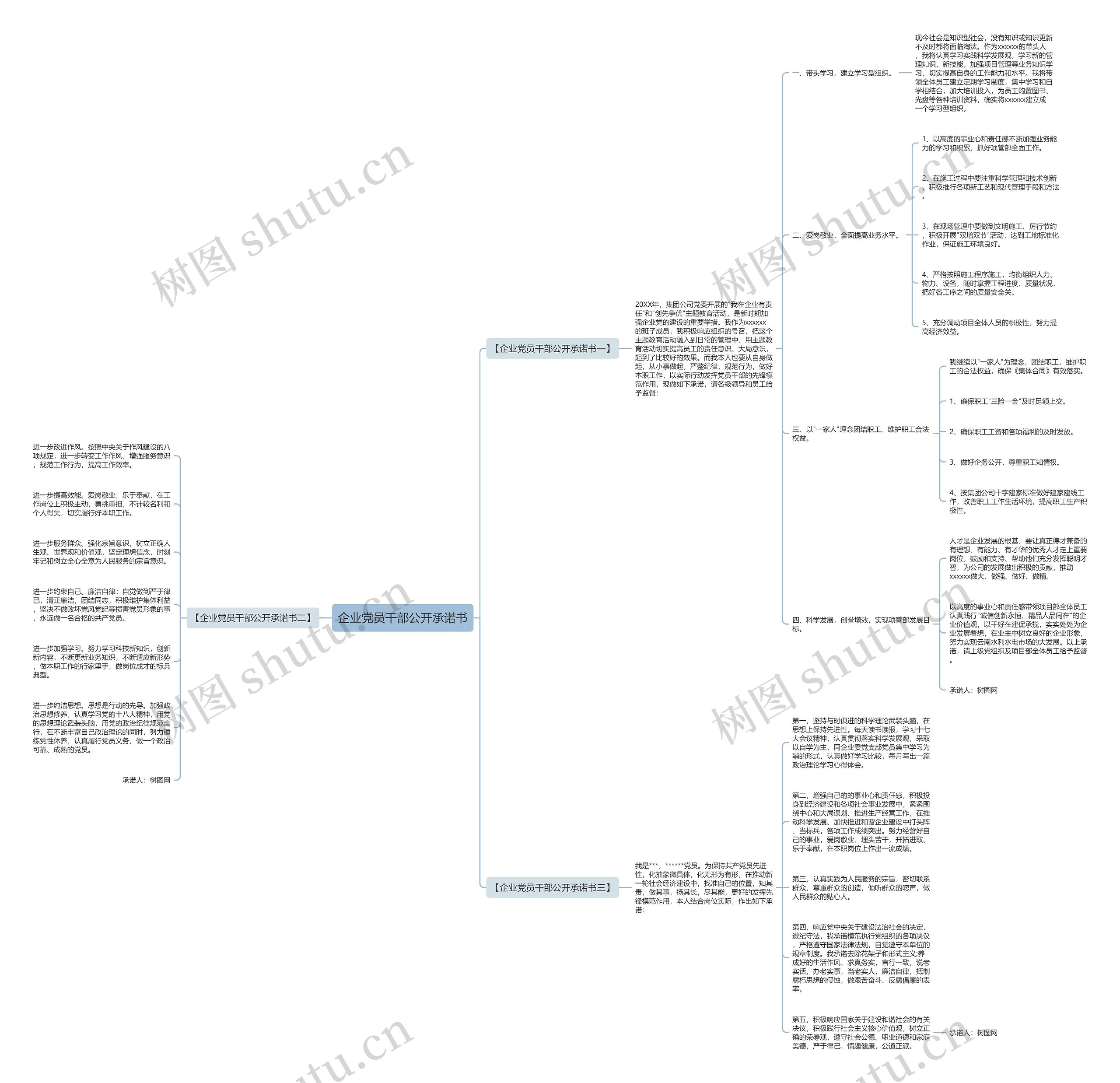 企业党员干部公开承诺书思维导图