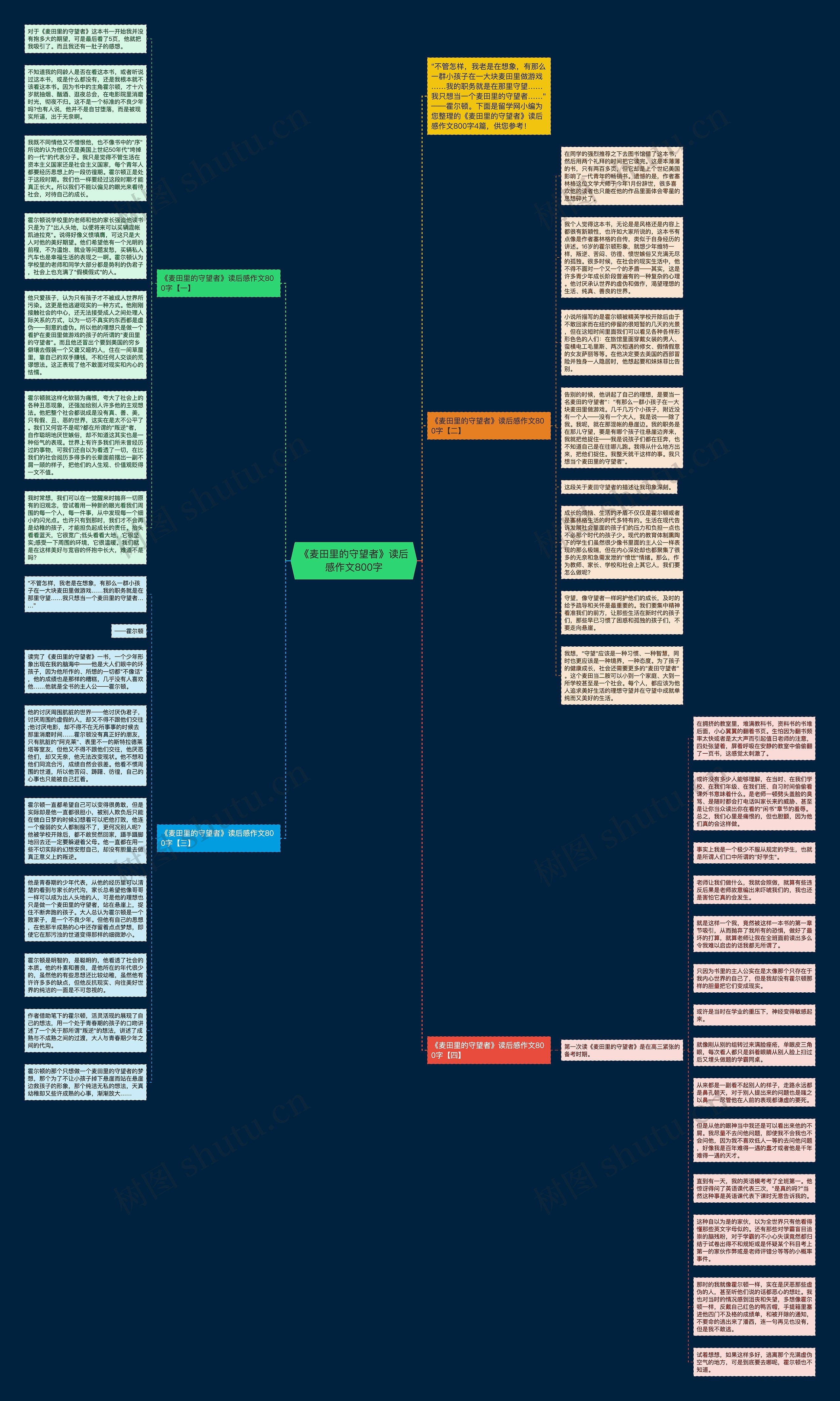 《麦田里的守望者》读后感作文800字思维导图