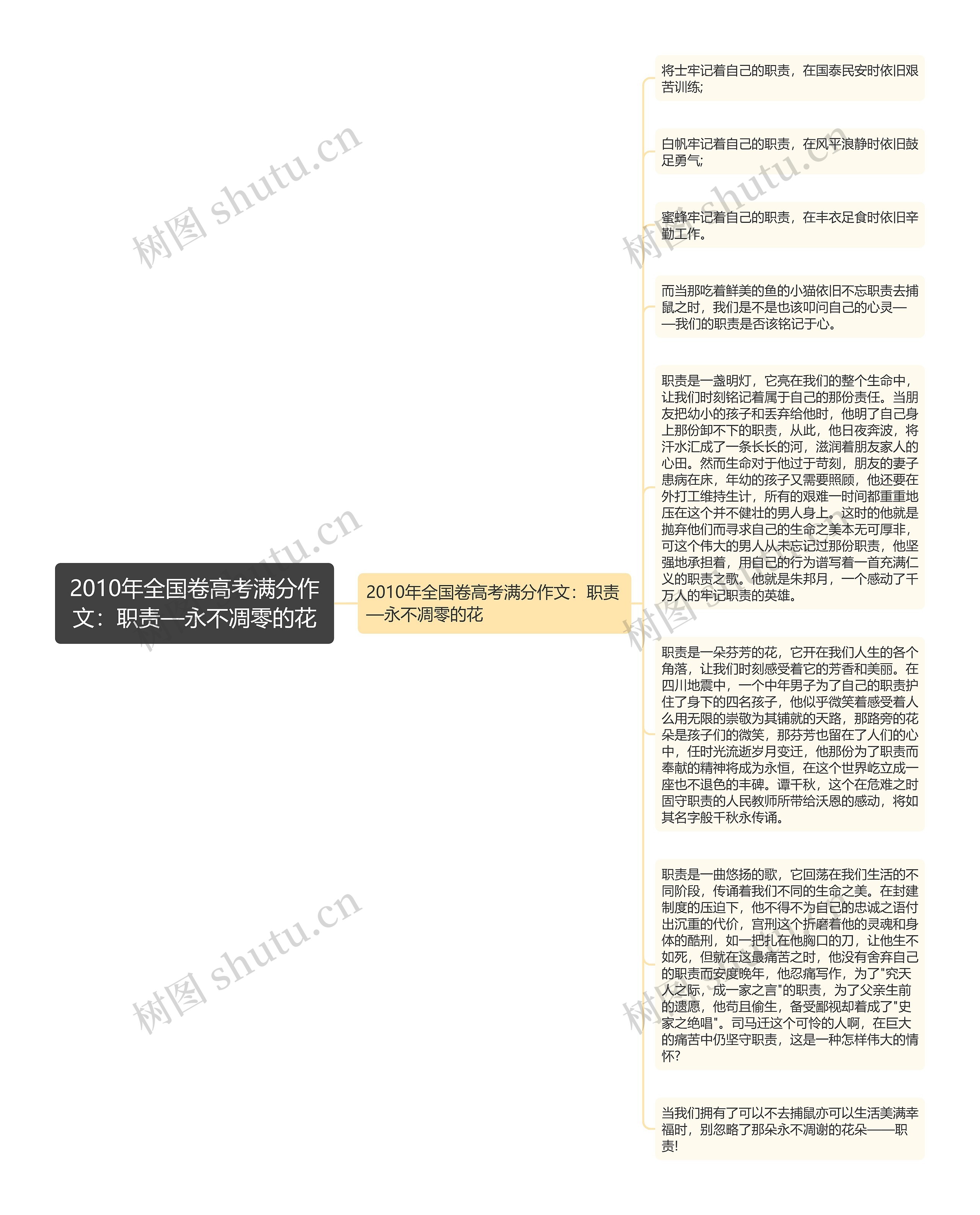 2010年全国卷高考满分作文：职责—永不凋零的花思维导图