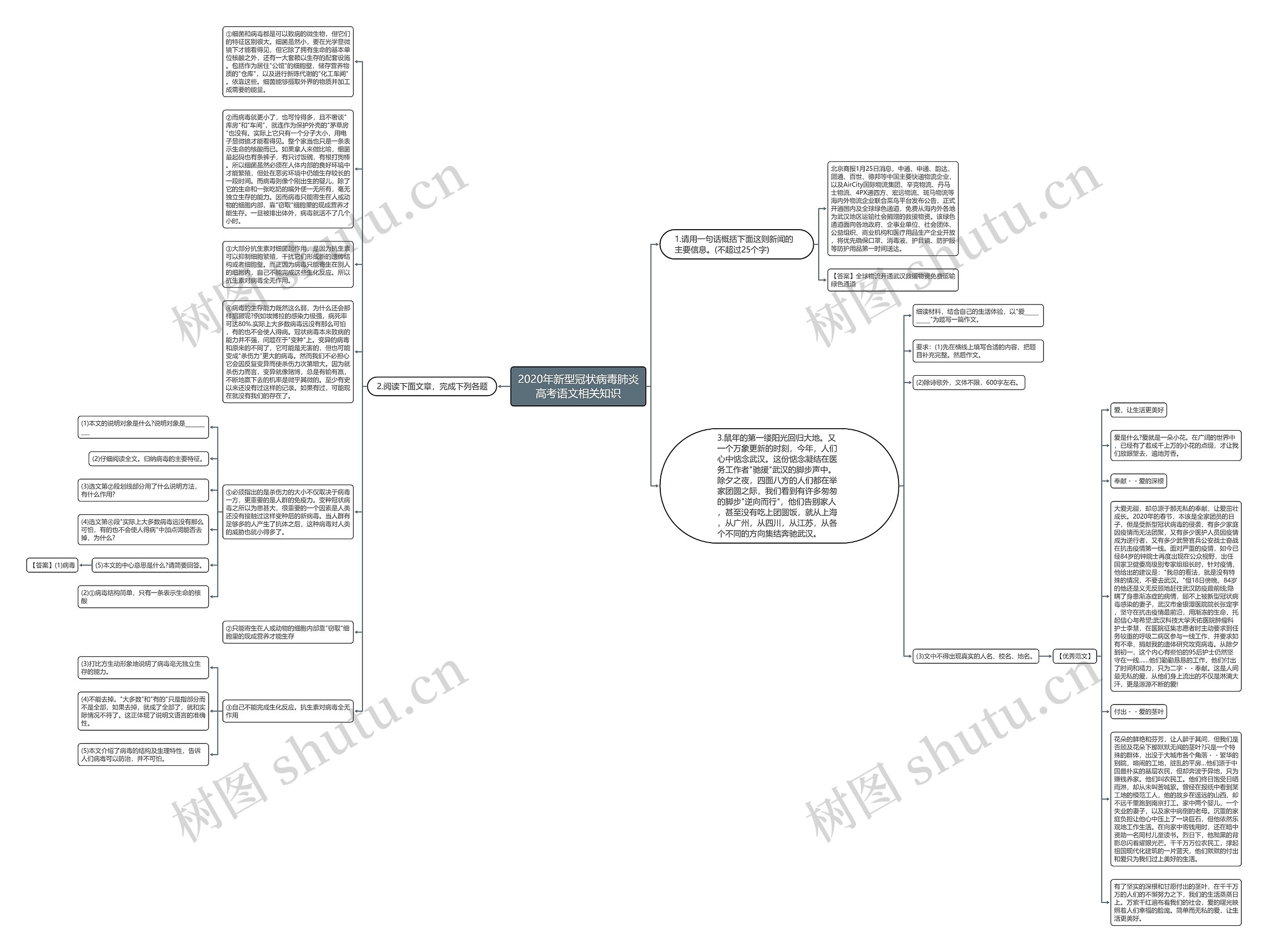 2020年新型冠状病毒肺炎高考语文相关知识思维导图