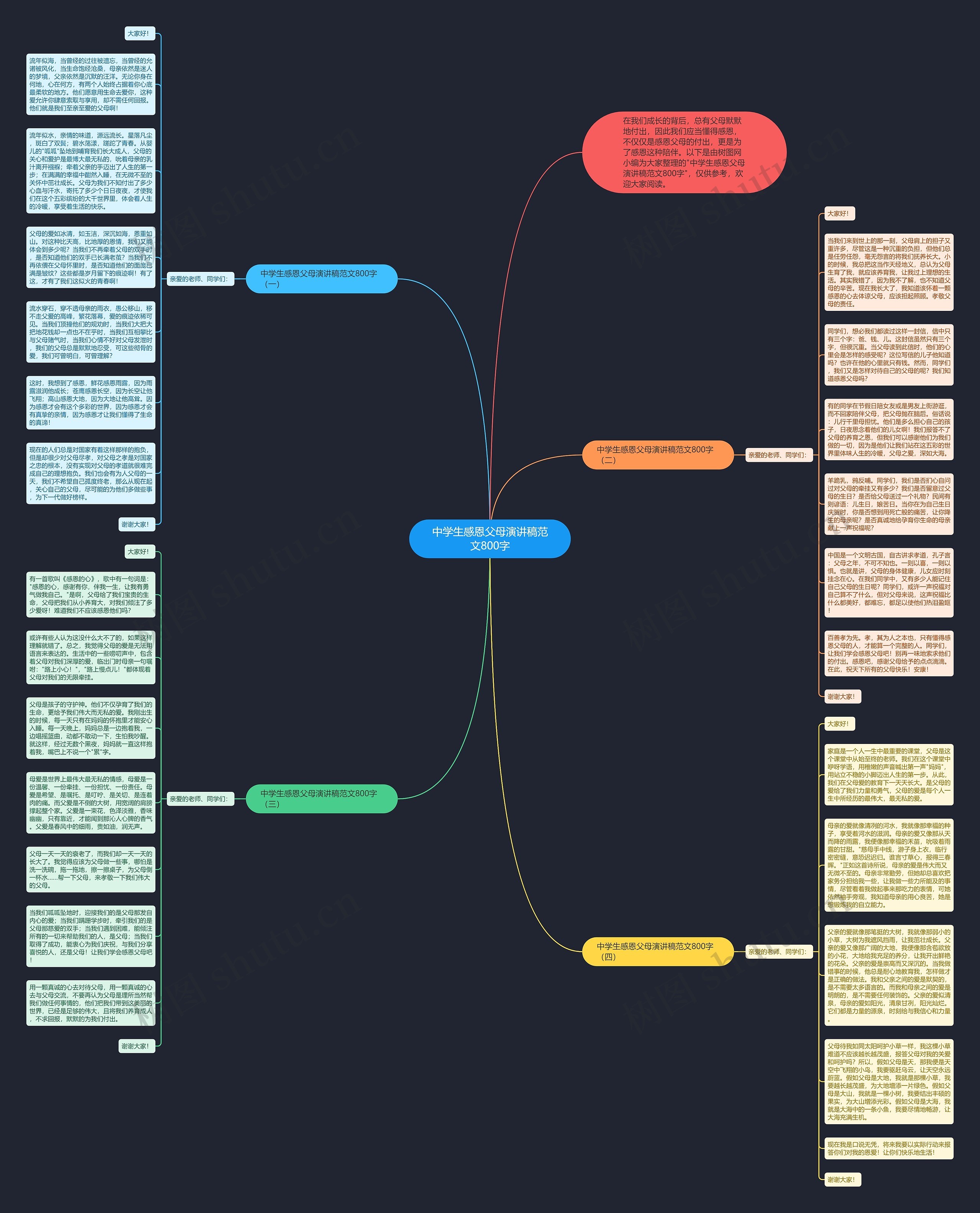 中学生感恩父母演讲稿范文800字思维导图