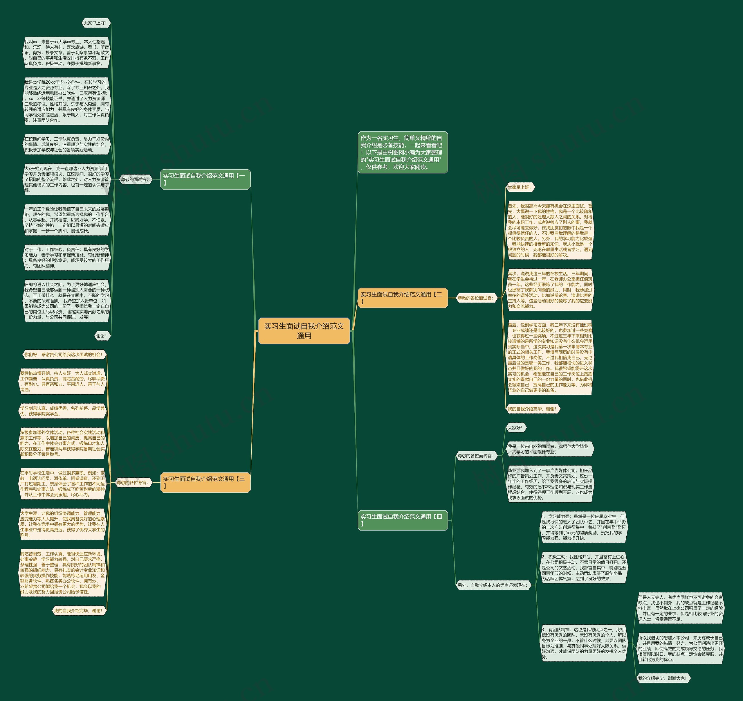 实习生面试自我介绍范文通用思维导图