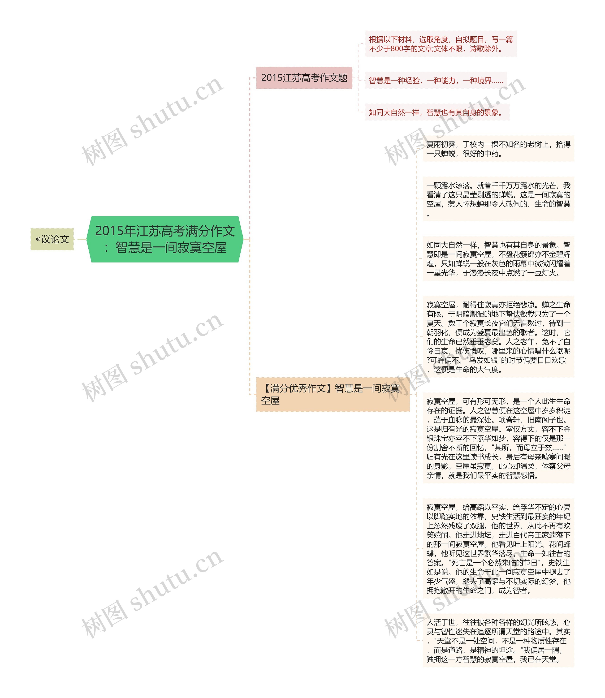 2015年江苏高考满分作文：智慧是一间寂寞空屋思维导图