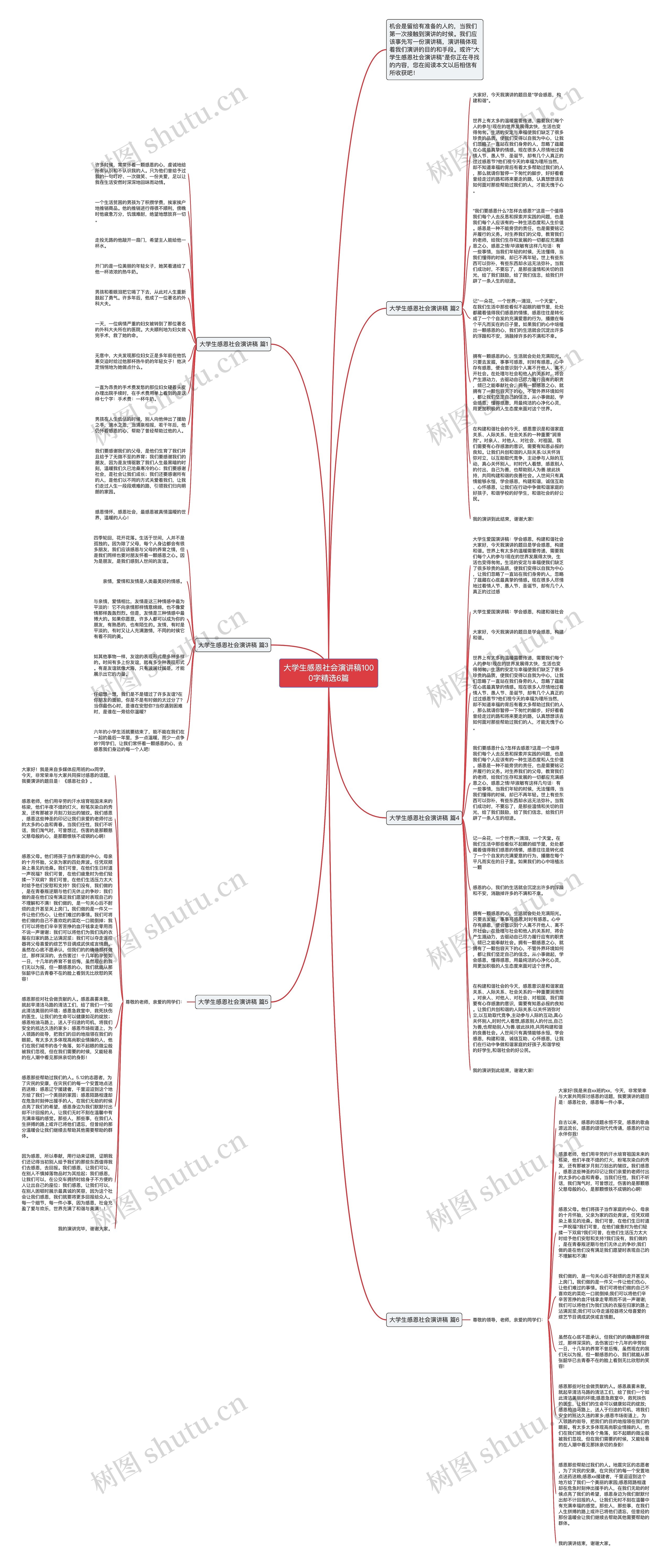 大学生感恩社会演讲稿1000字精选6篇思维导图