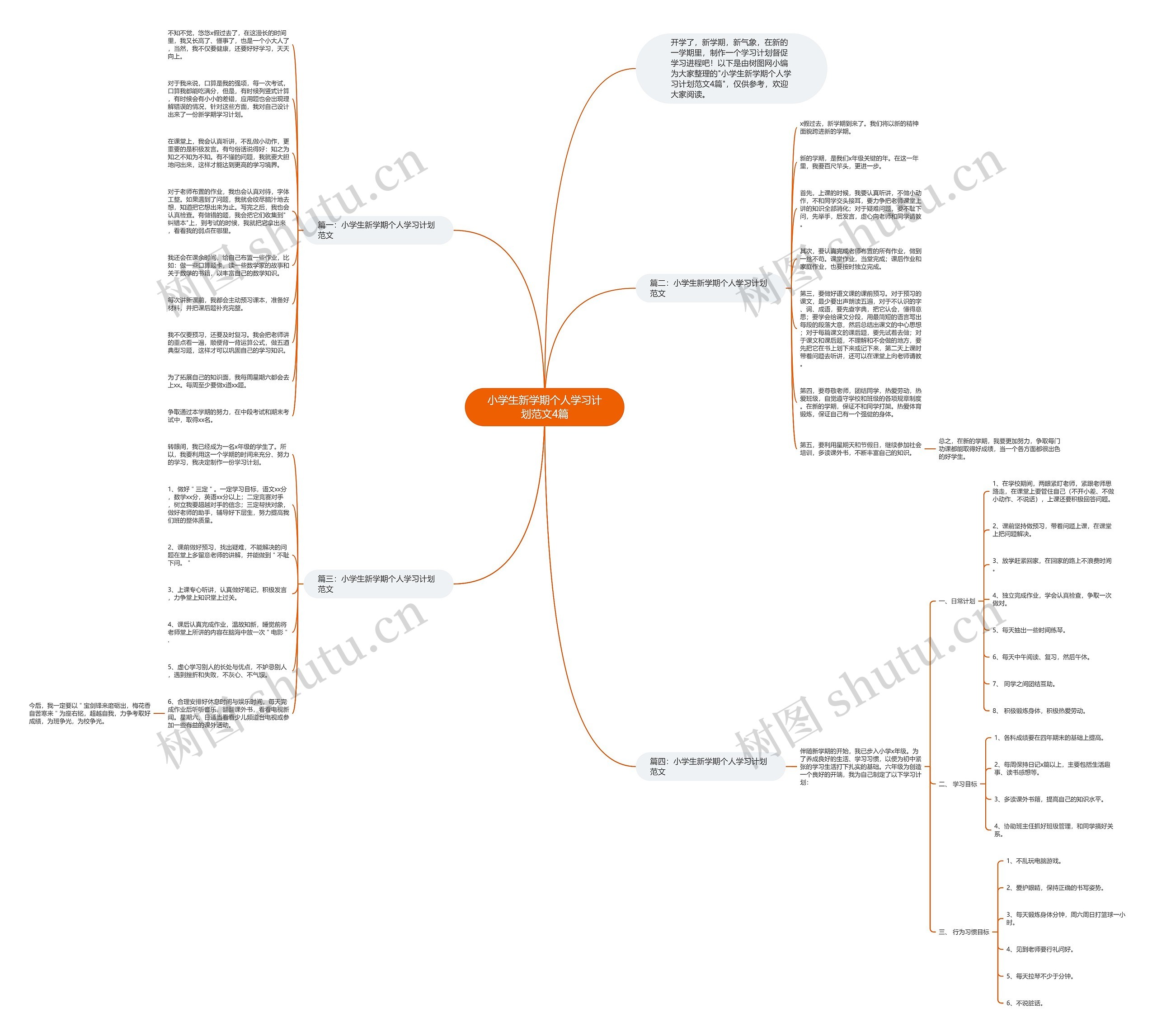 小学生新学期个人学习计划范文4篇思维导图