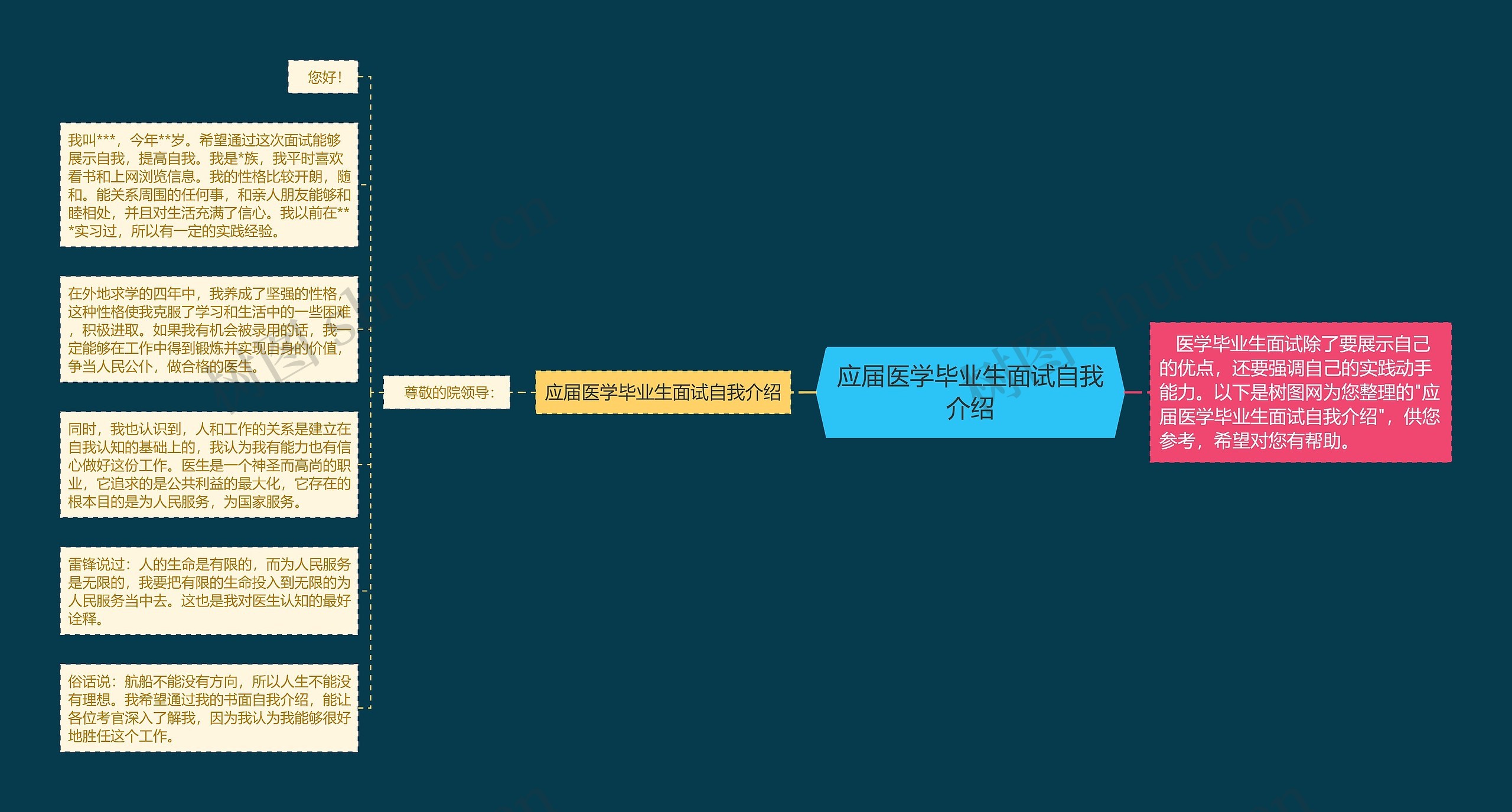 应届医学毕业生面试自我介绍思维导图