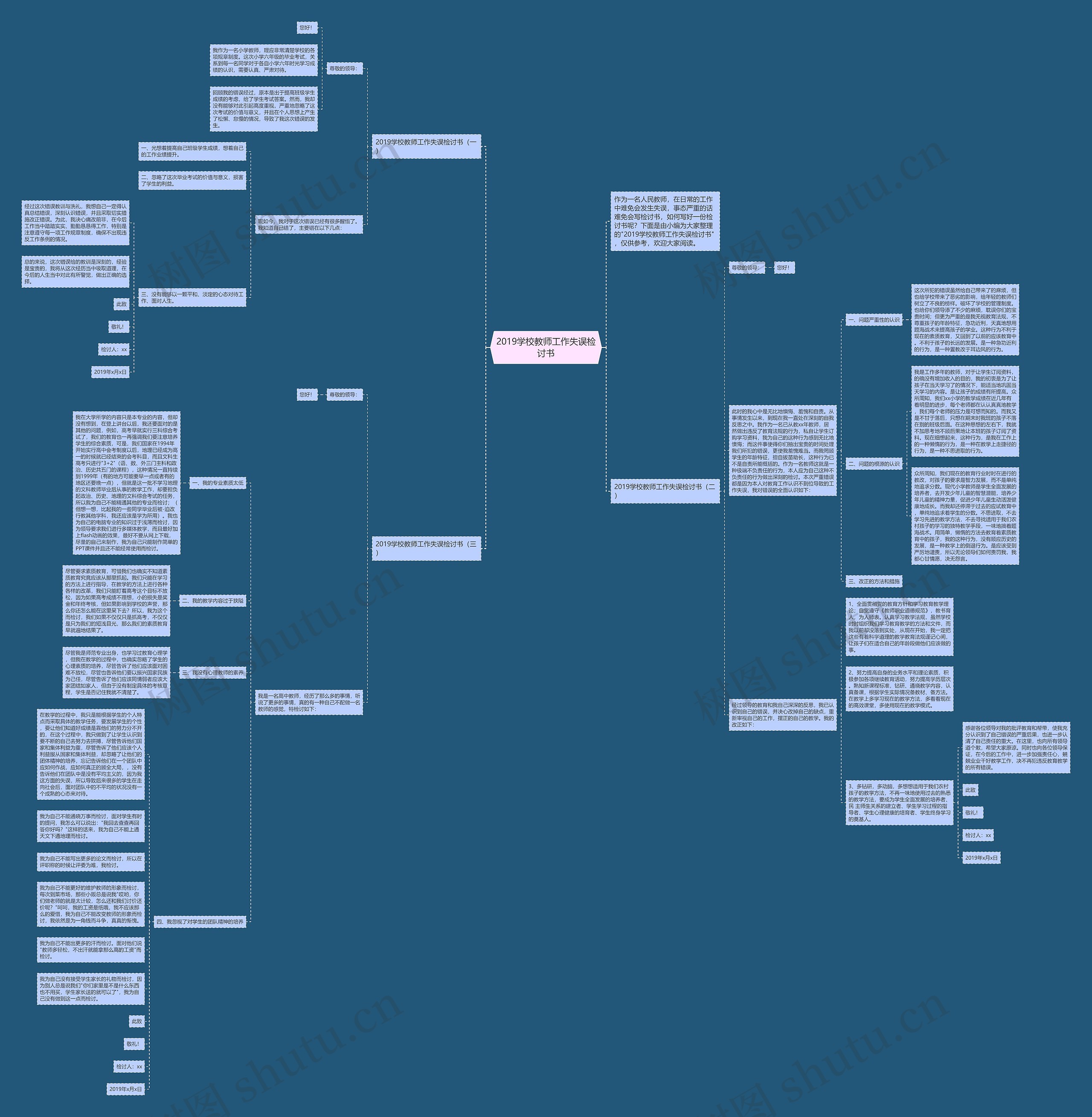 2019学校教师工作失误检讨书
