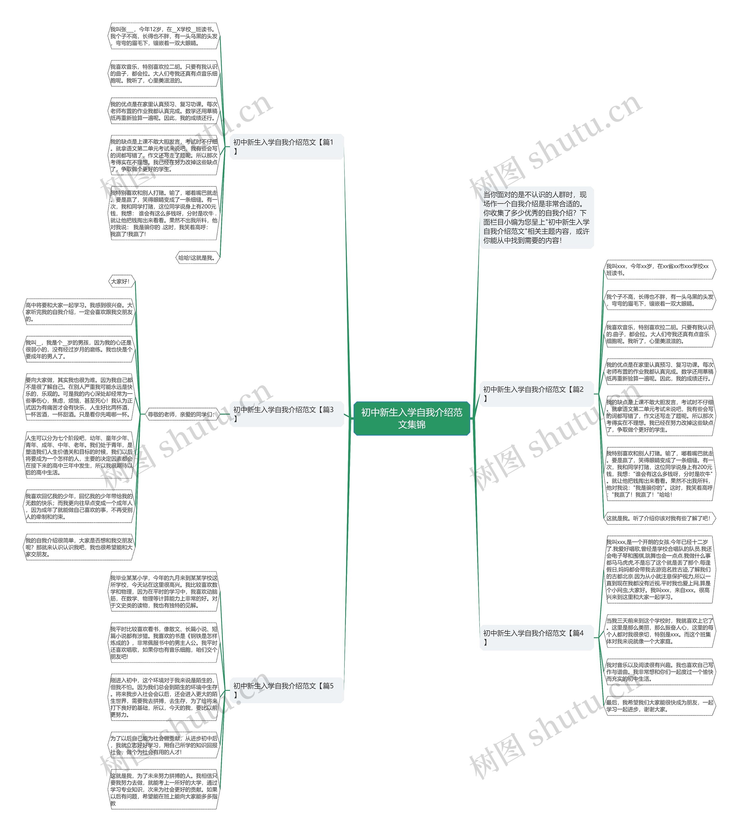 初中新生入学自我介绍范文集锦思维导图