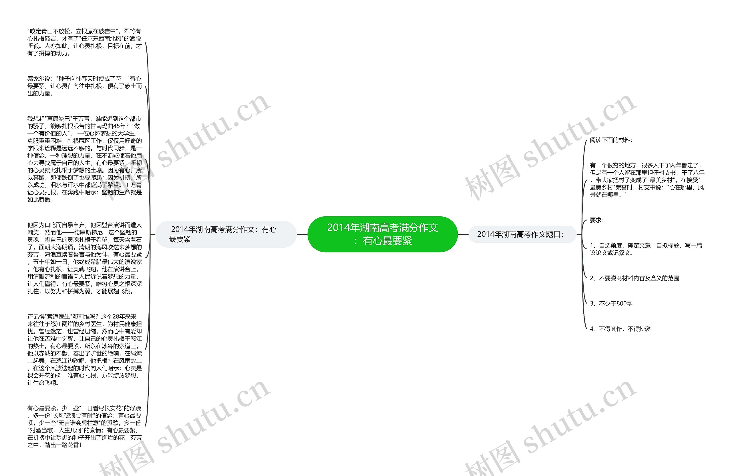 2014年湖南高考满分作文：有心最要紧思维导图