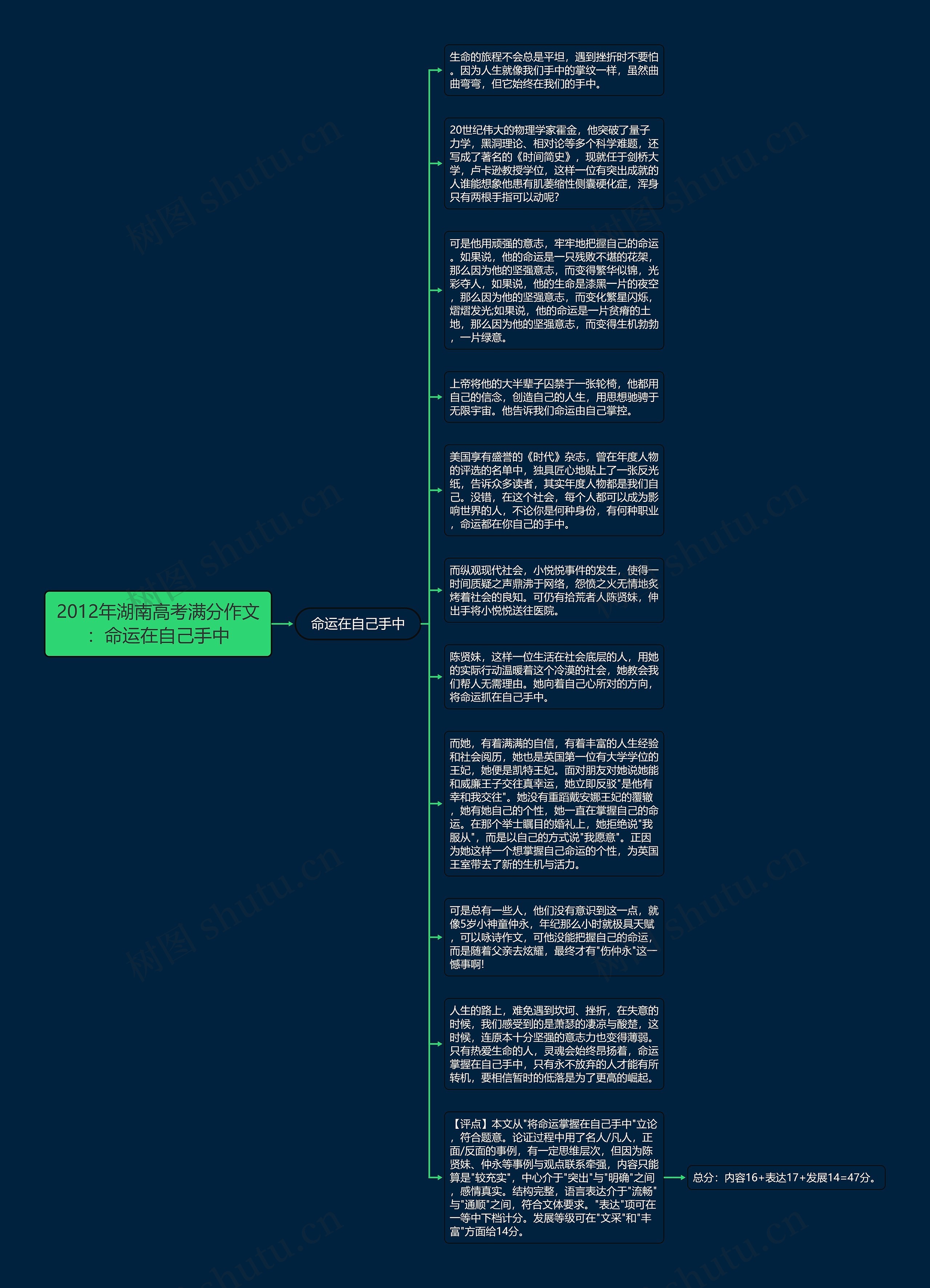 2012年湖南高考满分作文：命运在自己手中思维导图