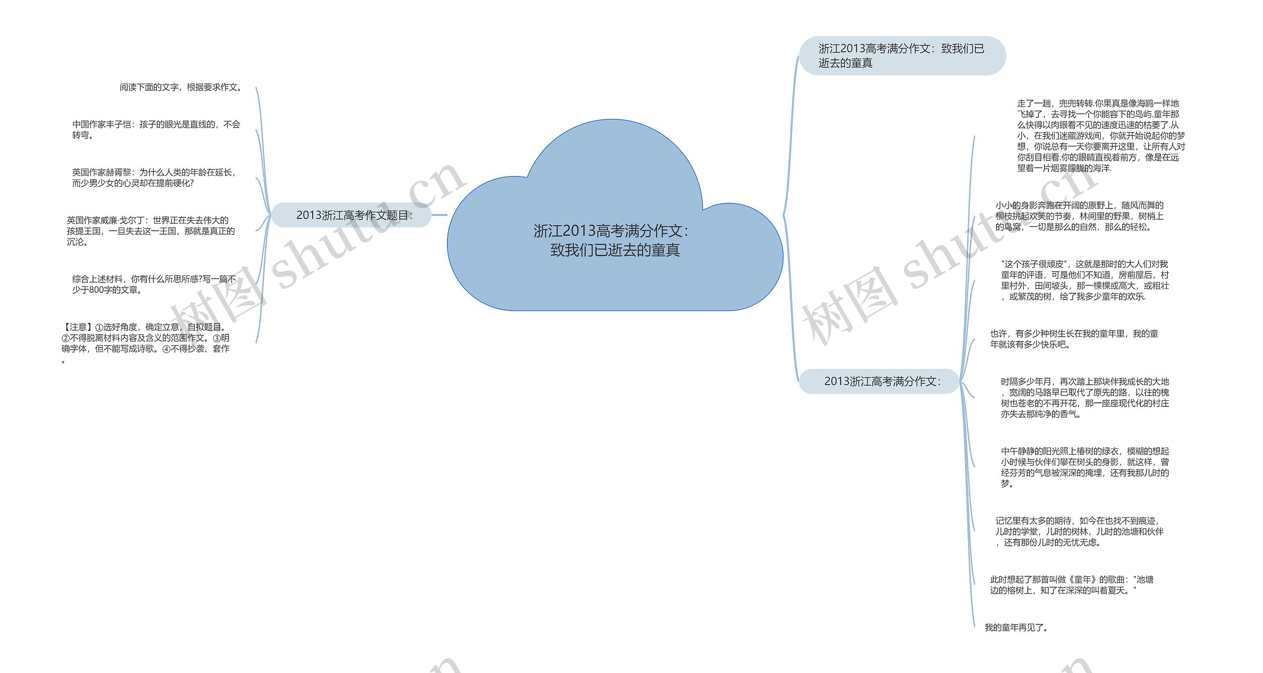 浙江2013高考满分作文：致我们已逝去的童真思维导图