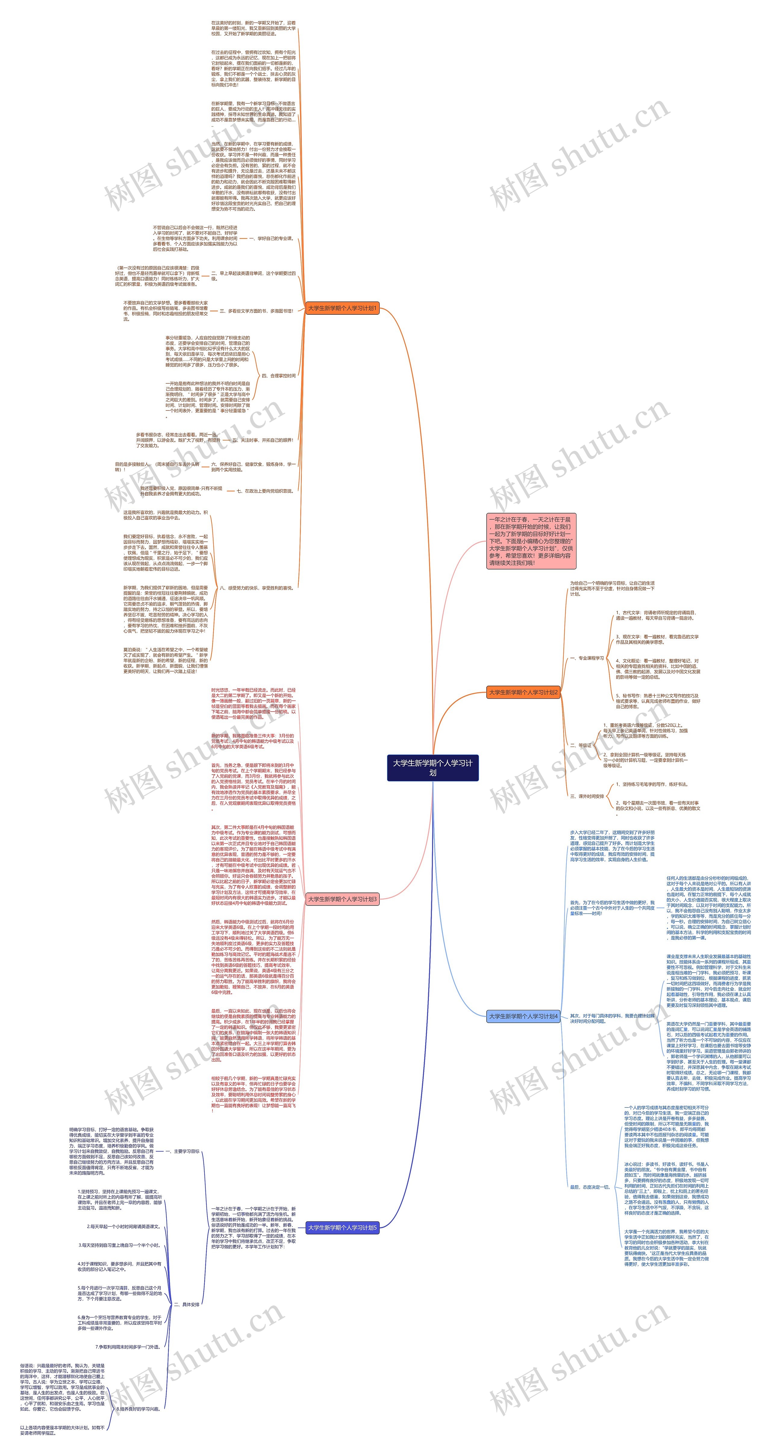 大学生新学期个人学习计划思维导图