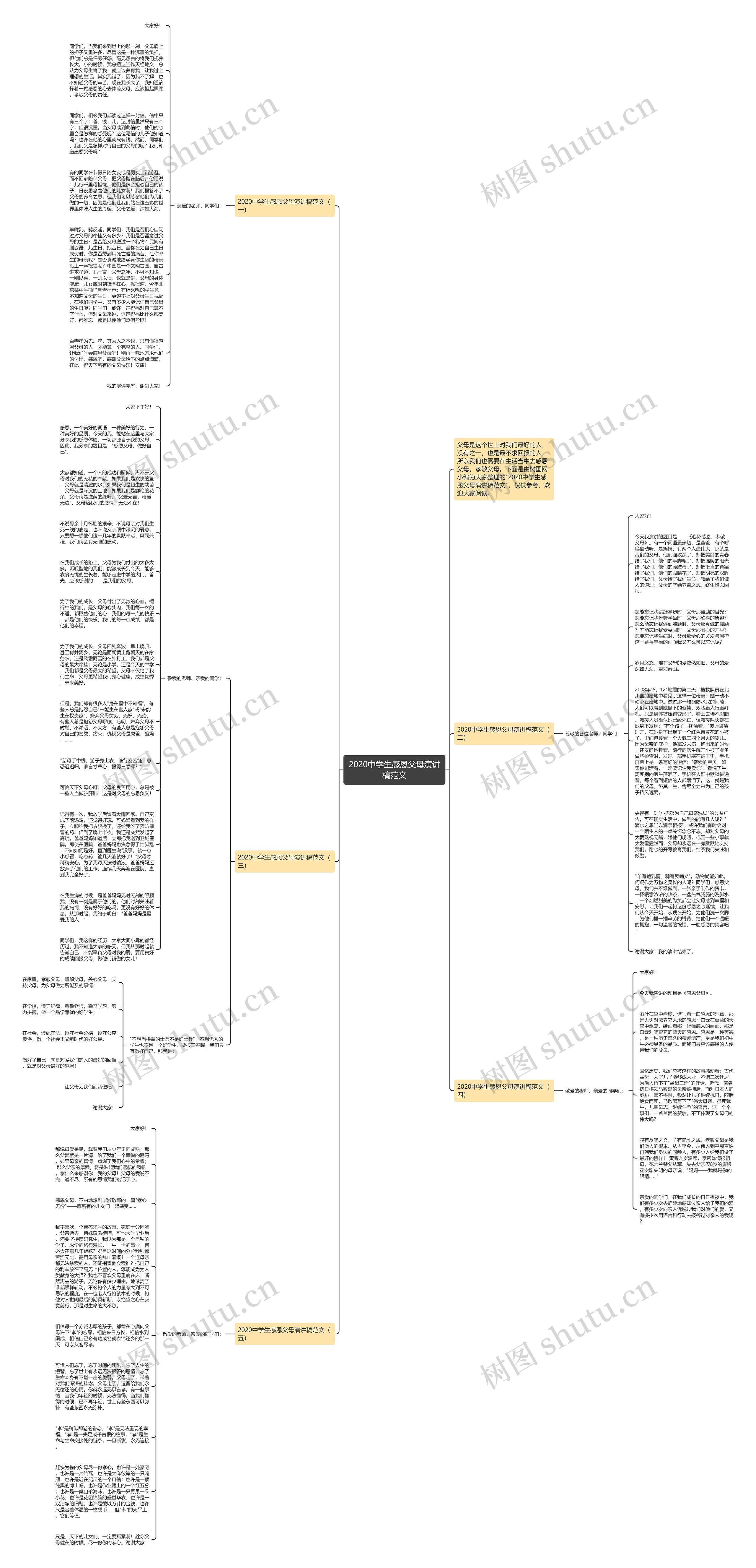 2020中学生感恩父母演讲稿范文思维导图