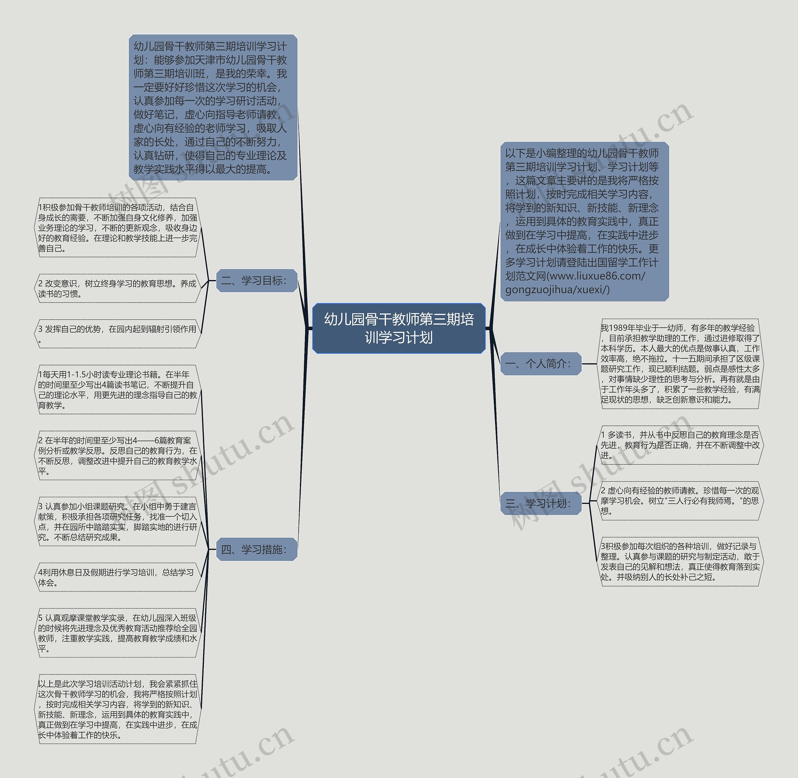 幼儿园骨干教师第三期培训学习计划思维导图