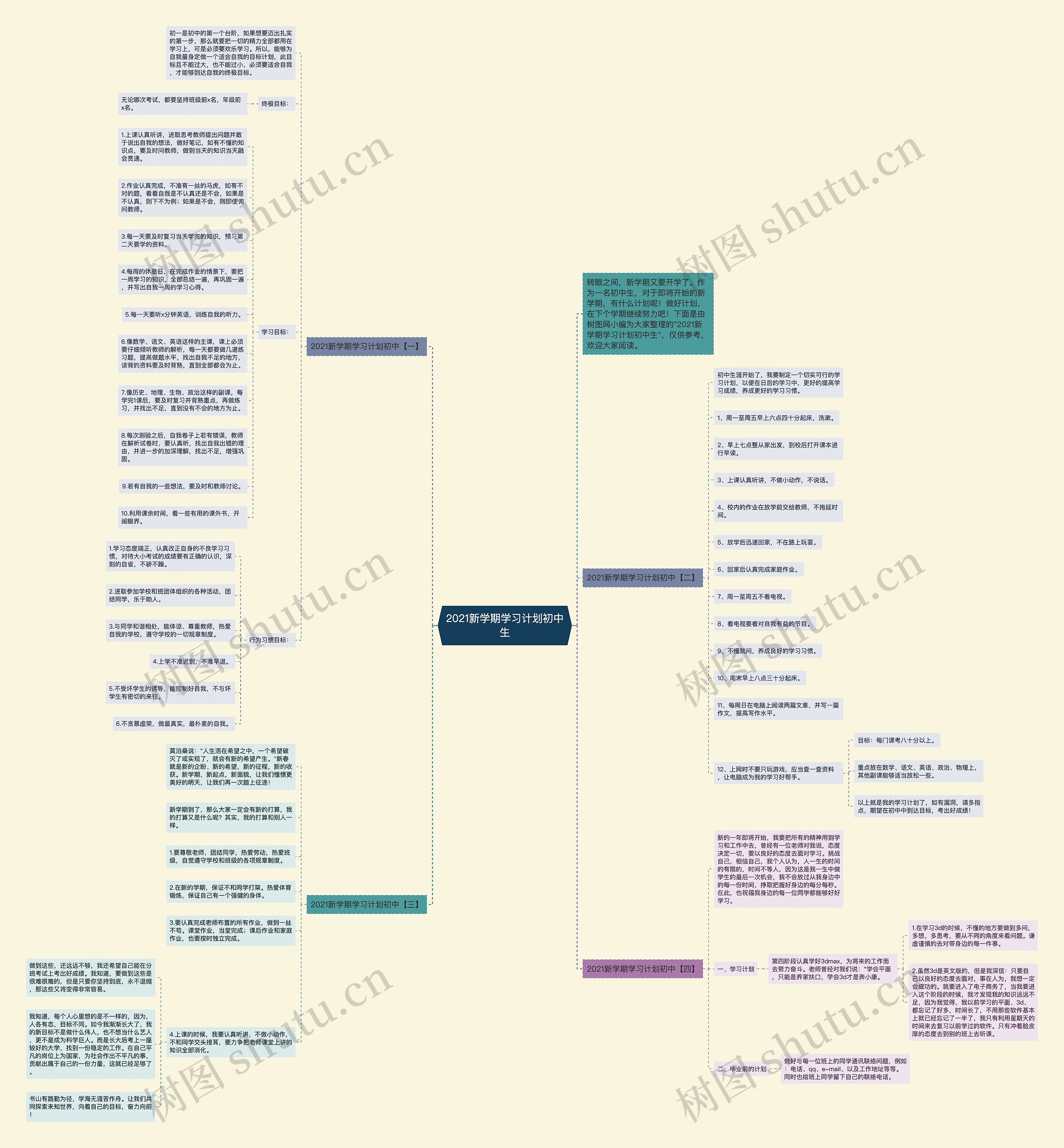 2021新学期学习计划初中生思维导图