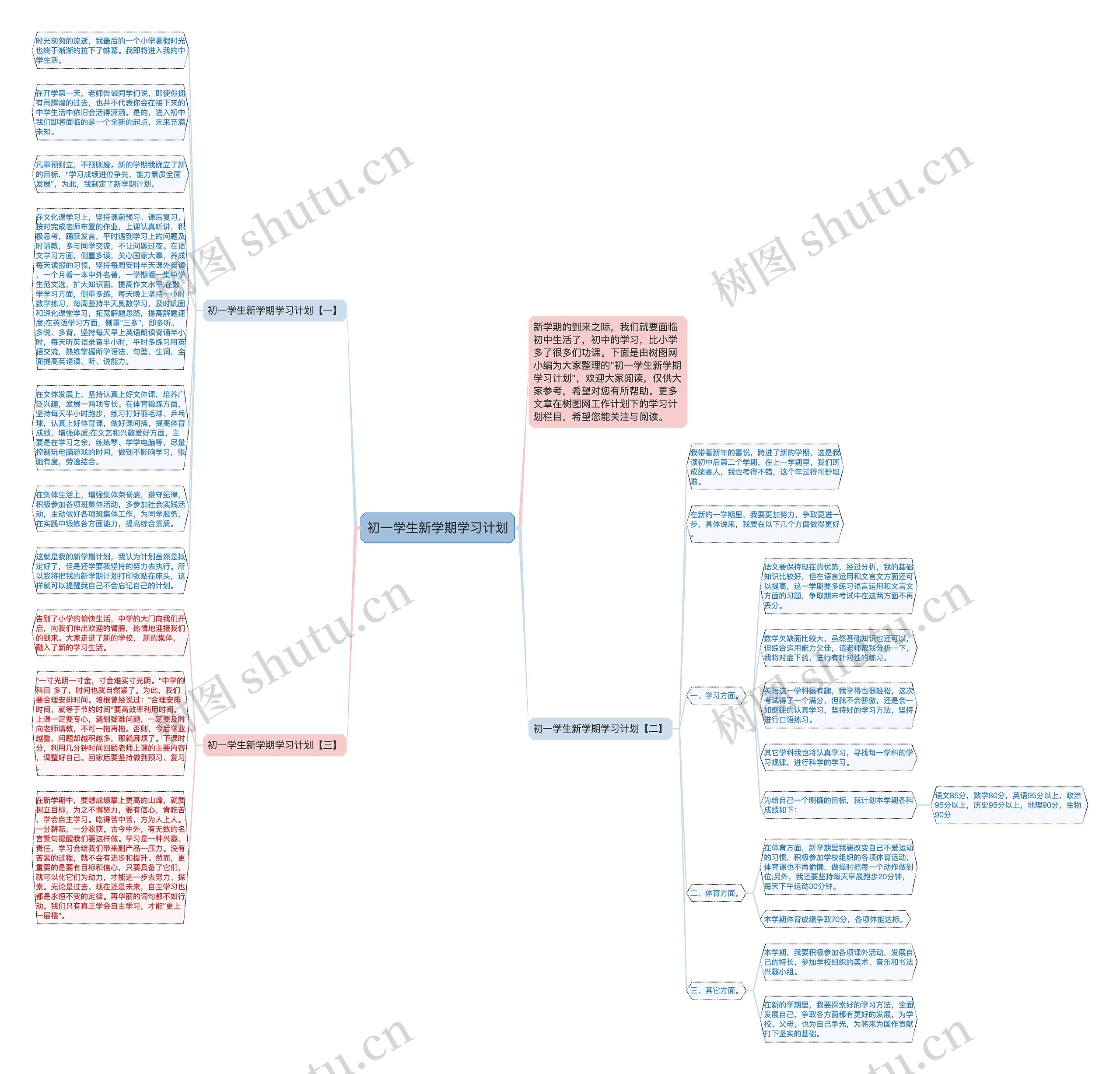 初一学生新学期学习计划思维导图