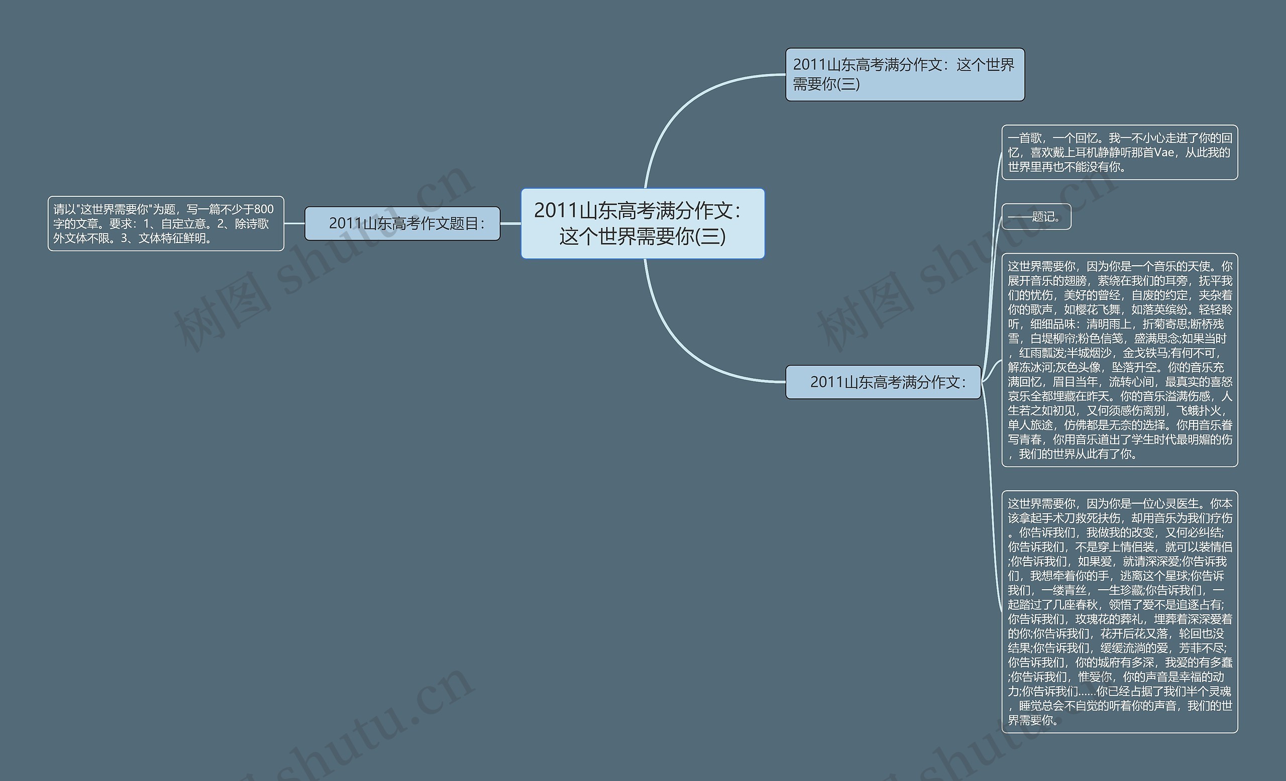 2011山东高考满分作文：这个世界需要你(三)思维导图