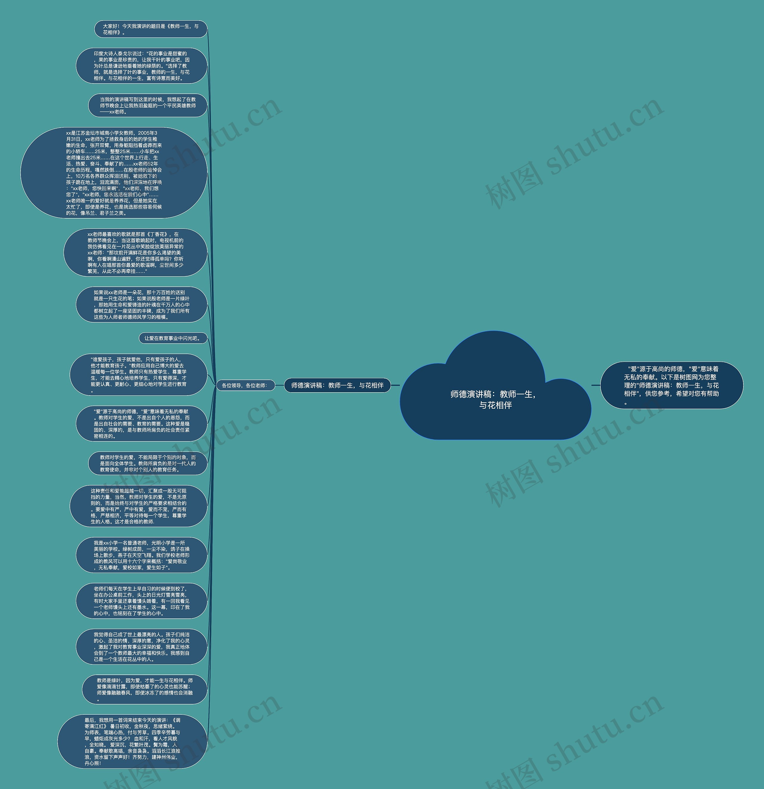 师德演讲稿：教师一生，与花相伴思维导图