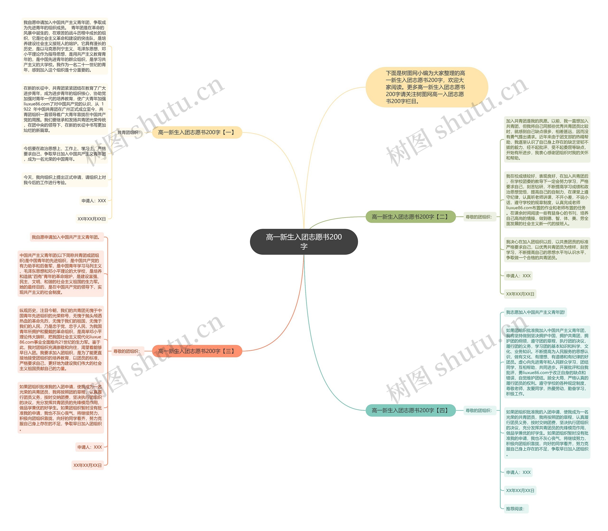 高一新生入团志愿书200字思维导图