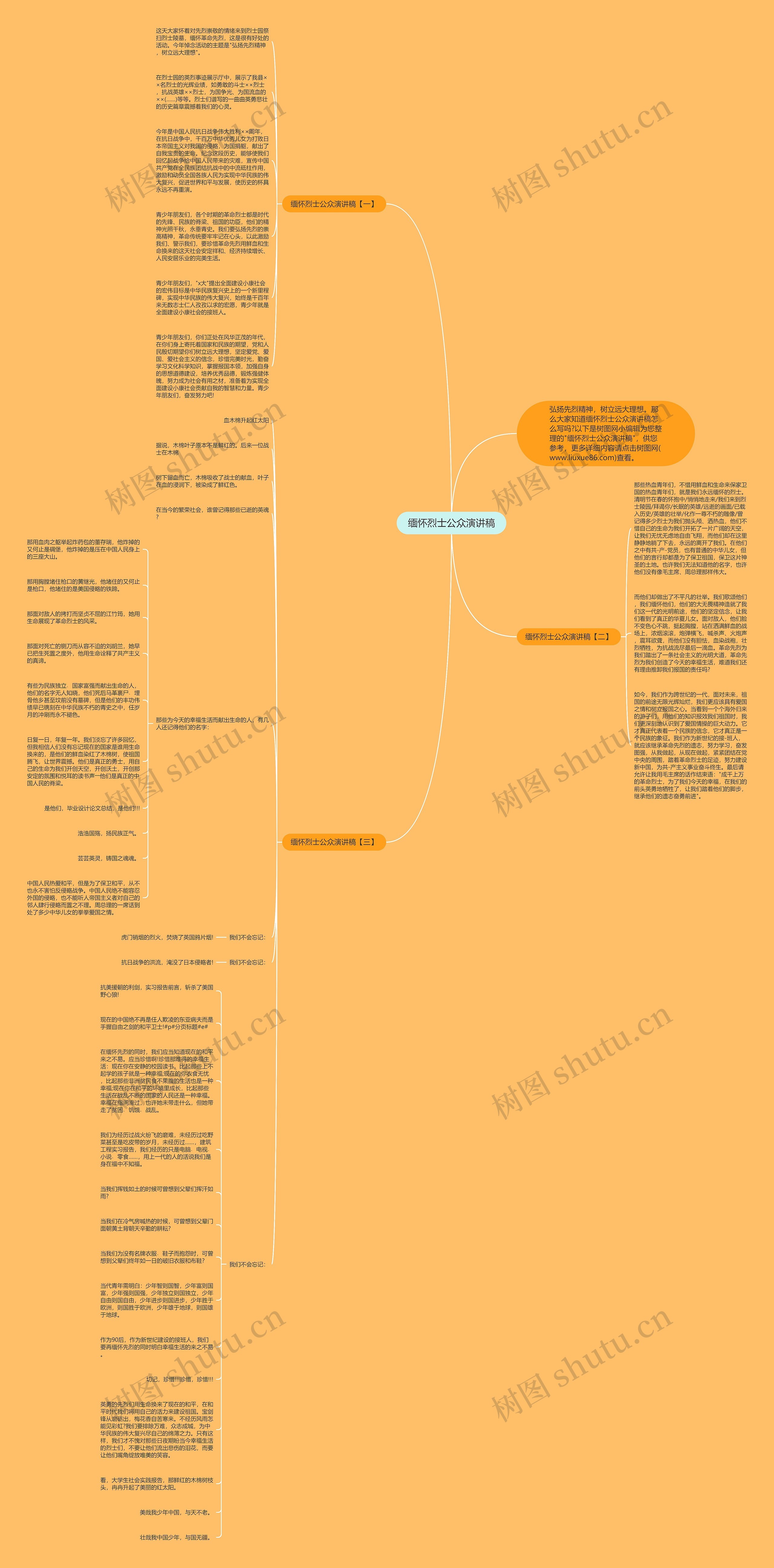缅怀烈士公众演讲稿思维导图