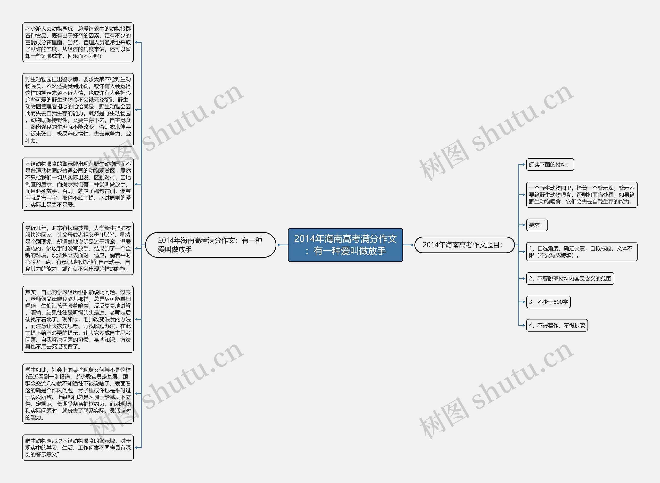 2014年海南高考满分作文：有一种爱叫做放手思维导图