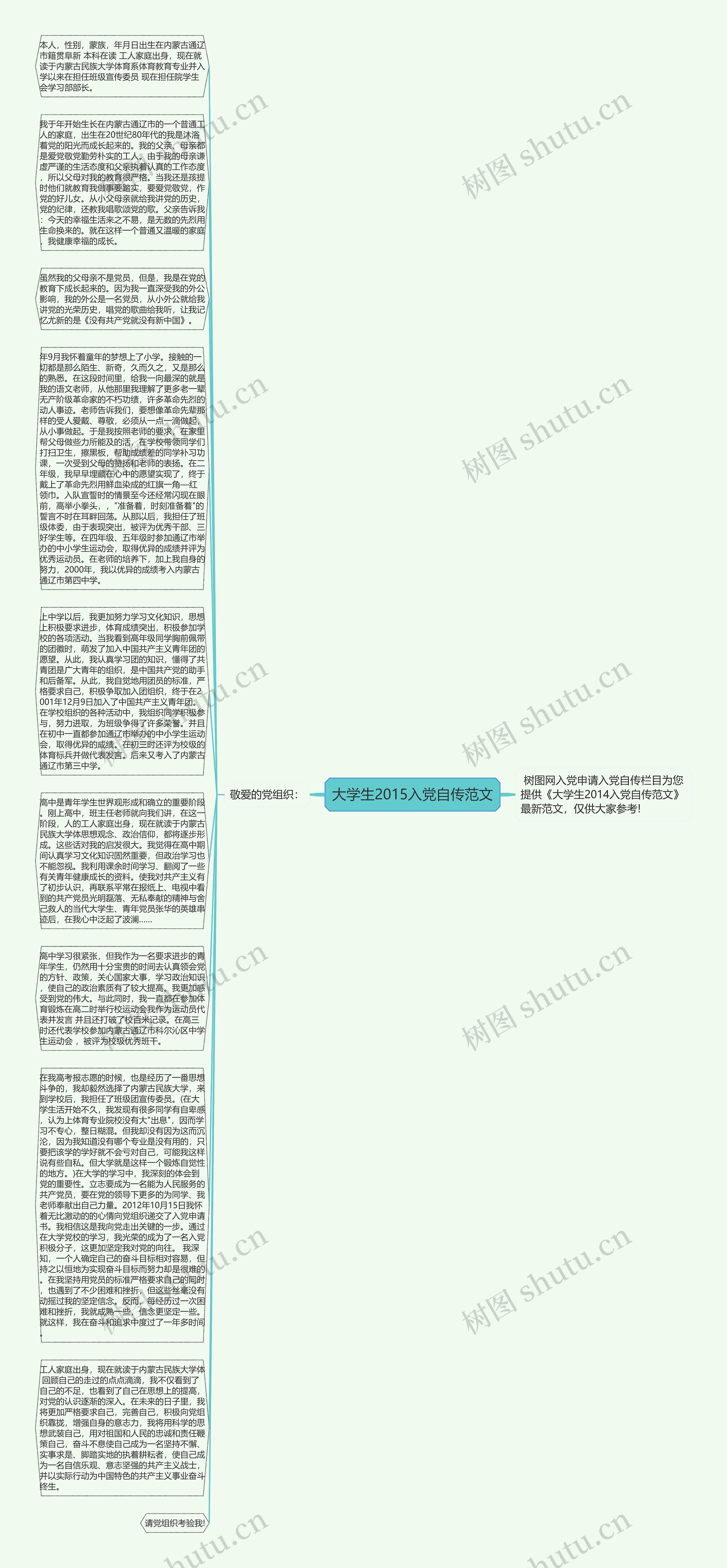 大学生2015入党自传范文思维导图