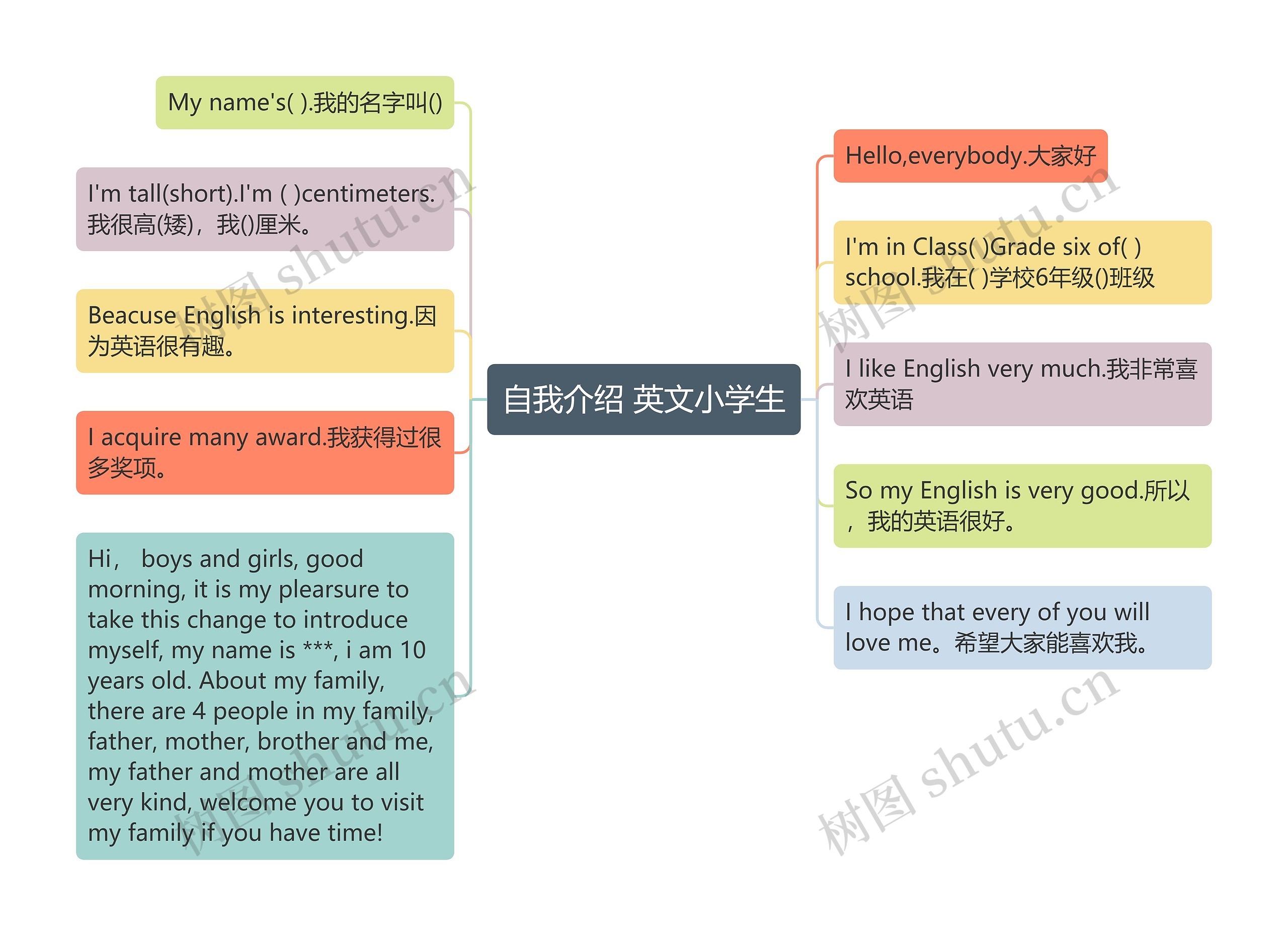 自我介绍 英文小学生思维导图