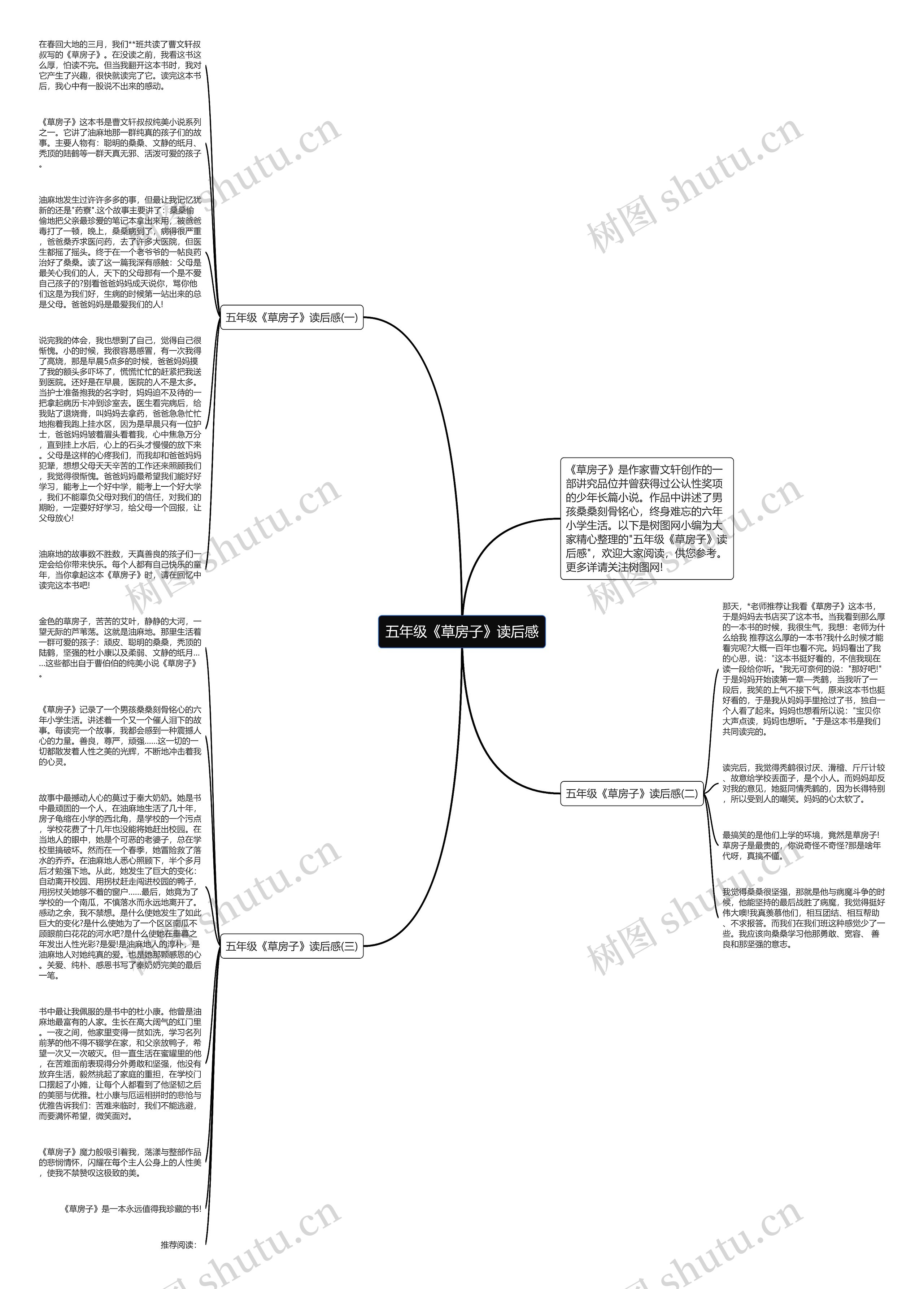 五年级《草房子》读后感思维导图