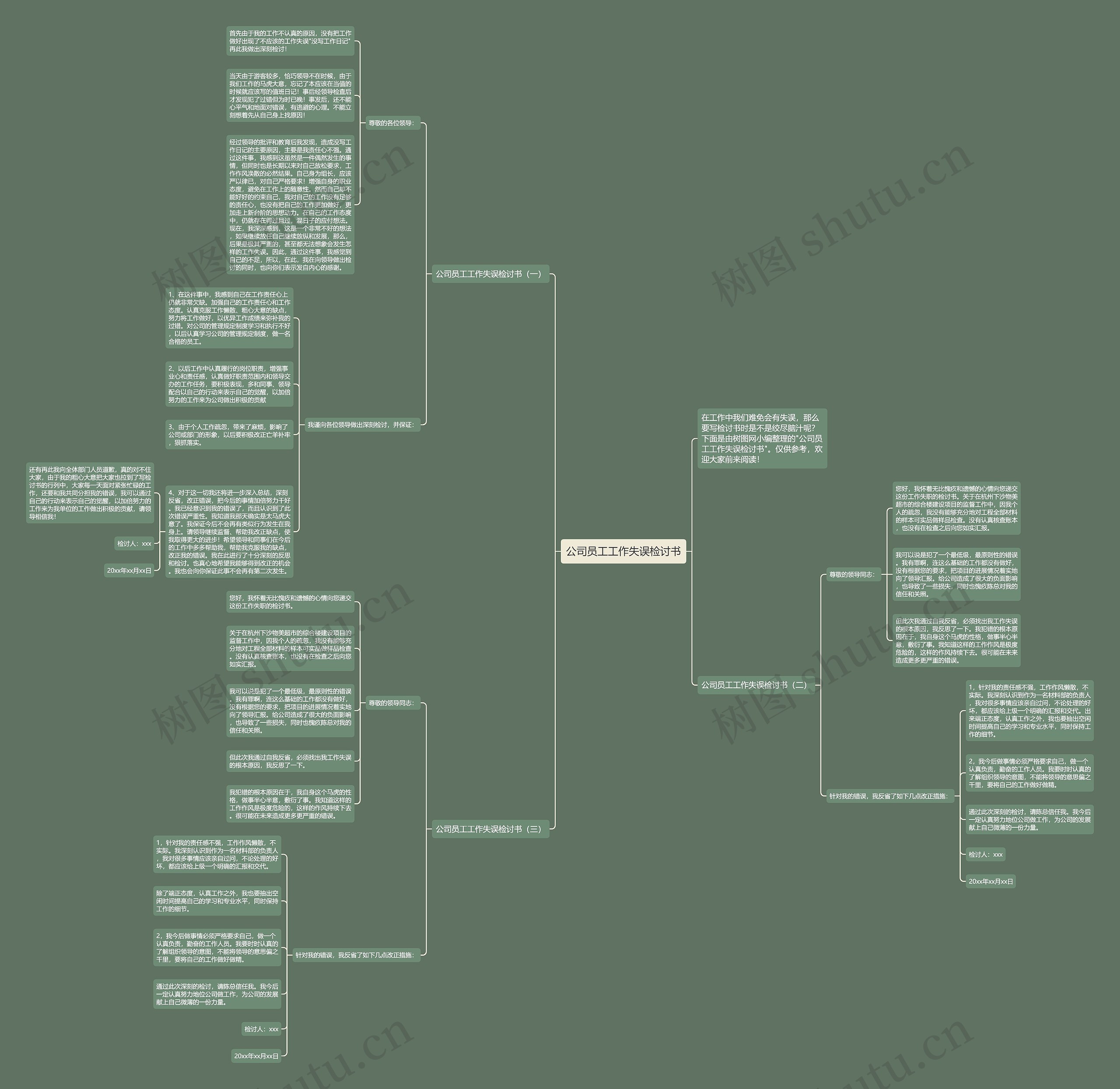 公司员工工作失误检讨书思维导图
