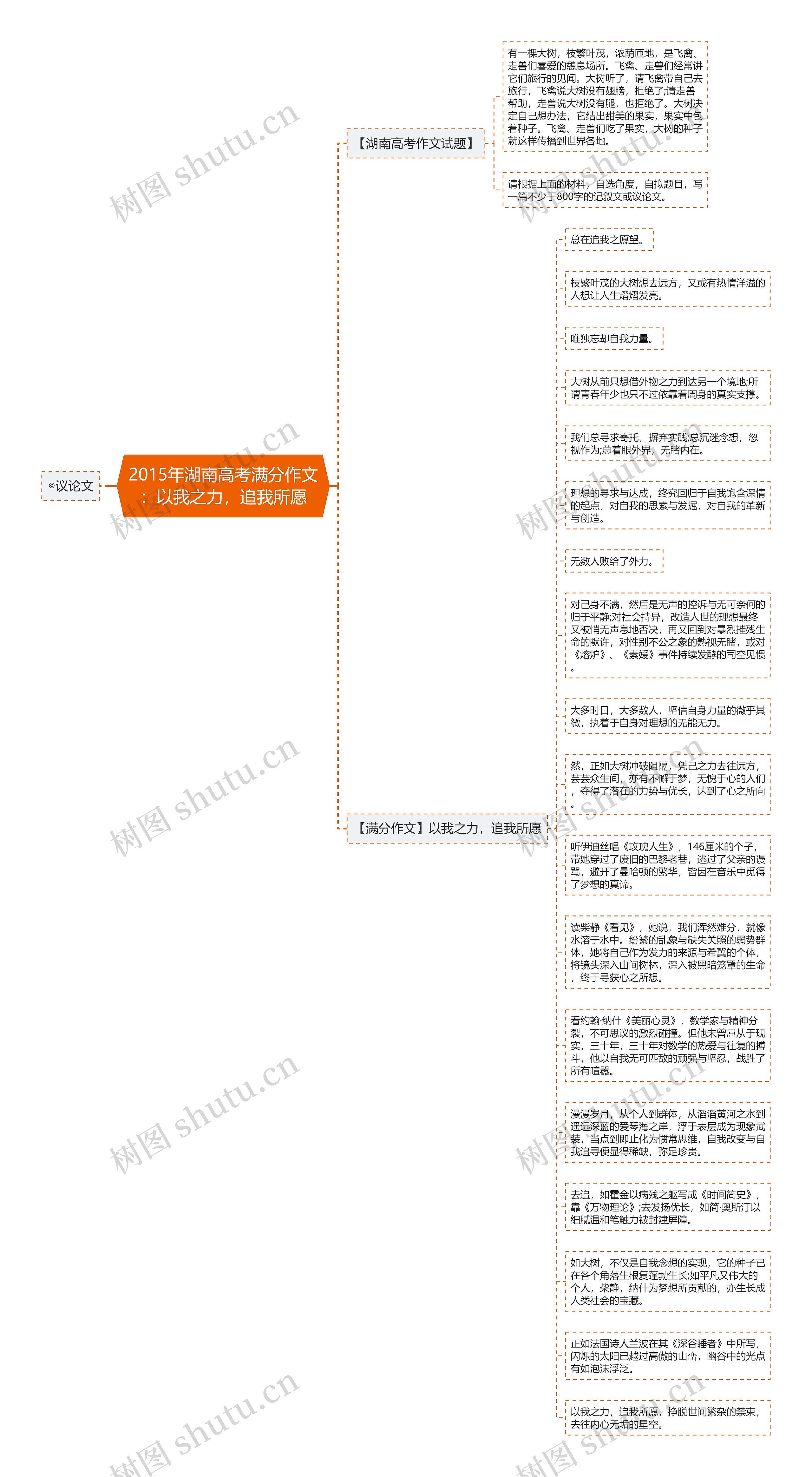 2015年湖南高考满分作文：以我之力，追我所愿思维导图