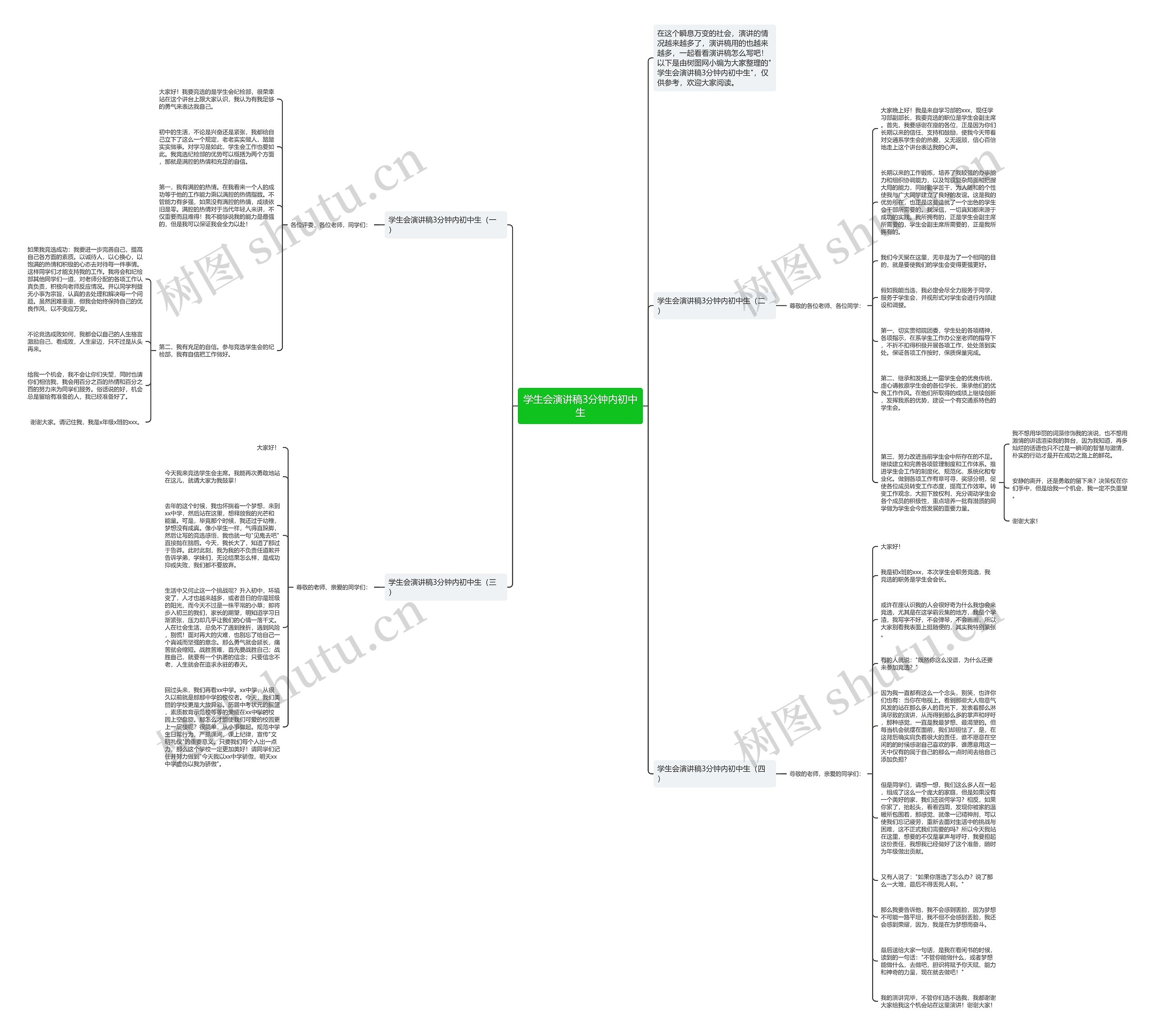 学生会演讲稿3分钟内初中生思维导图