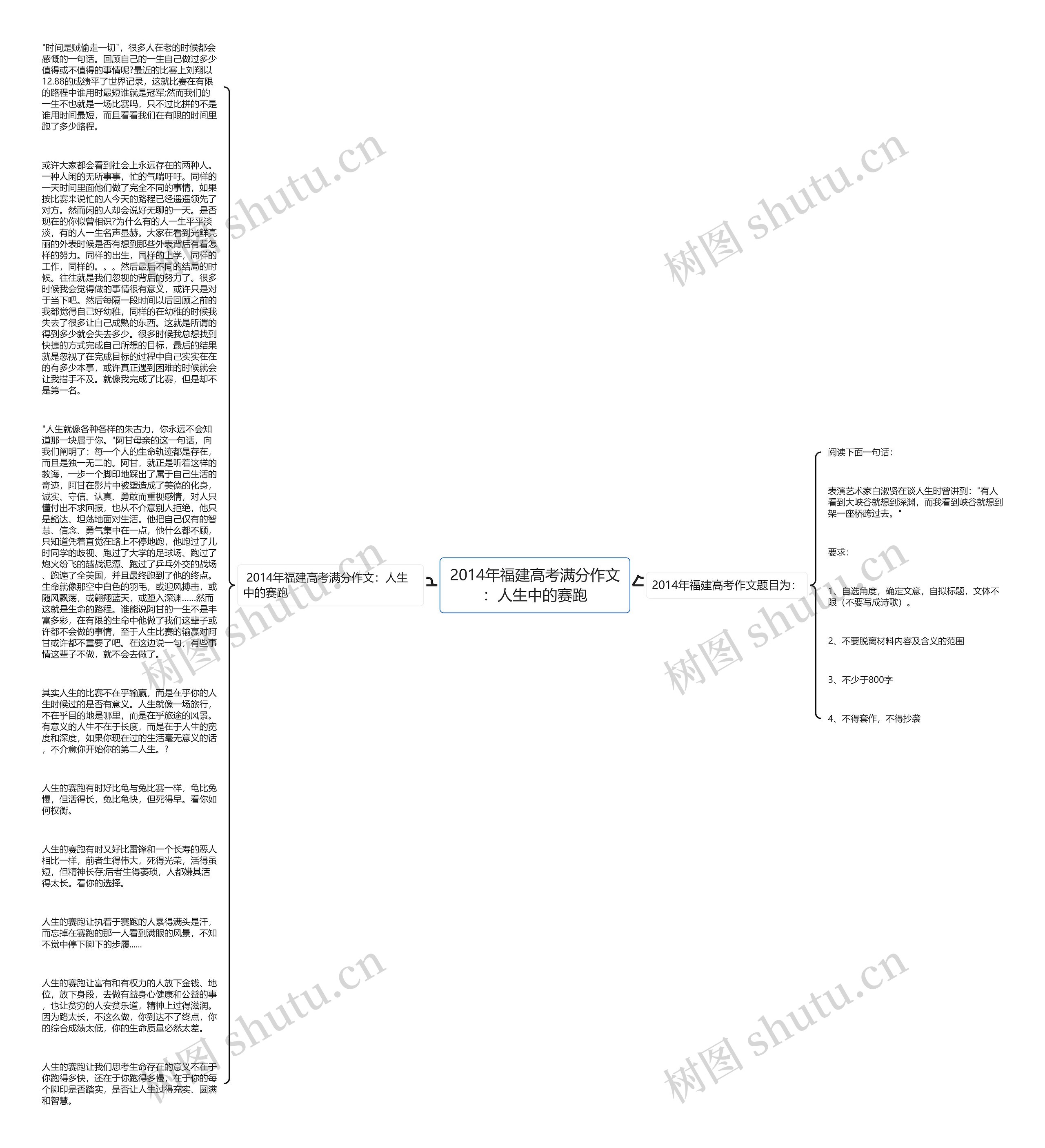 2014年福建高考满分作文：人生中的赛跑思维导图