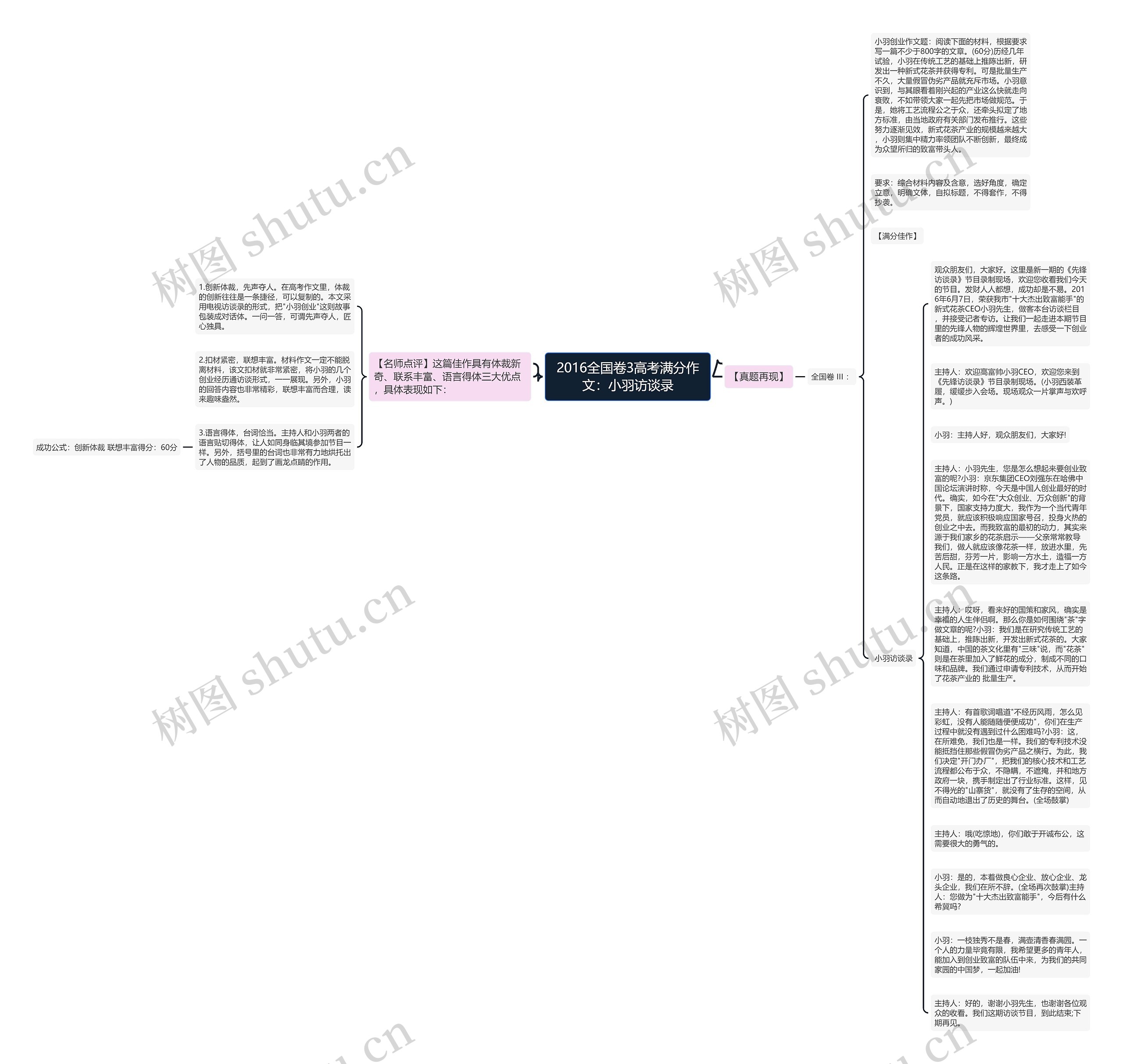 2016全国卷3高考满分作文：小羽访谈录思维导图