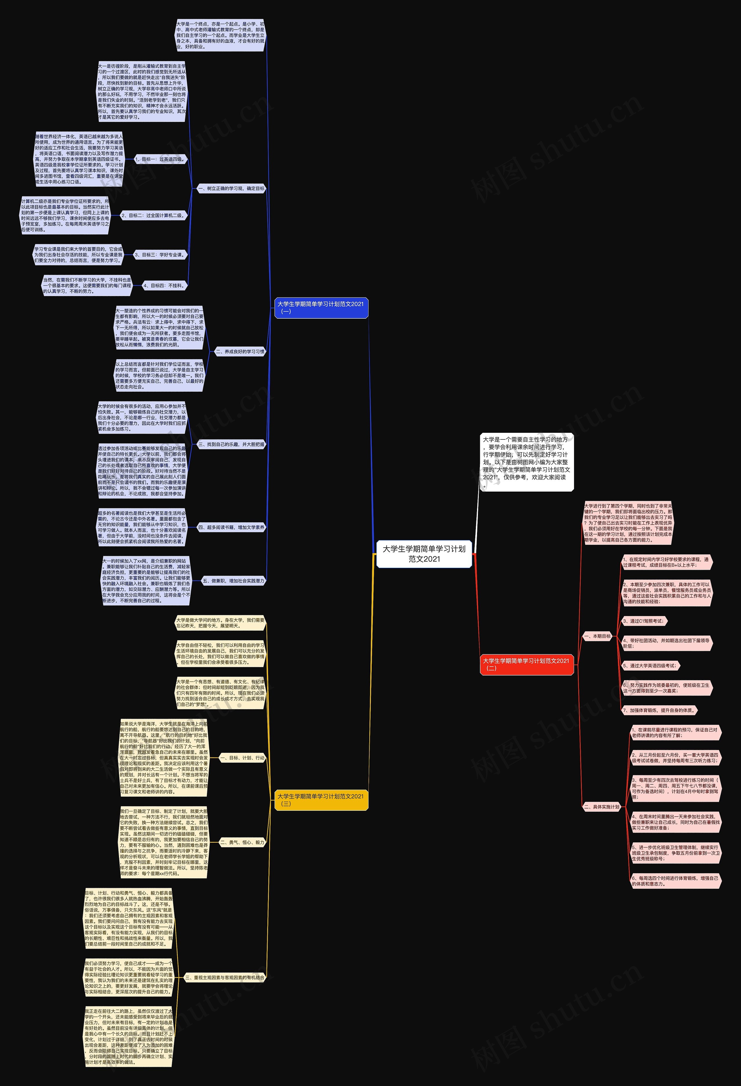 大学生学期简单学习计划范文2021思维导图
